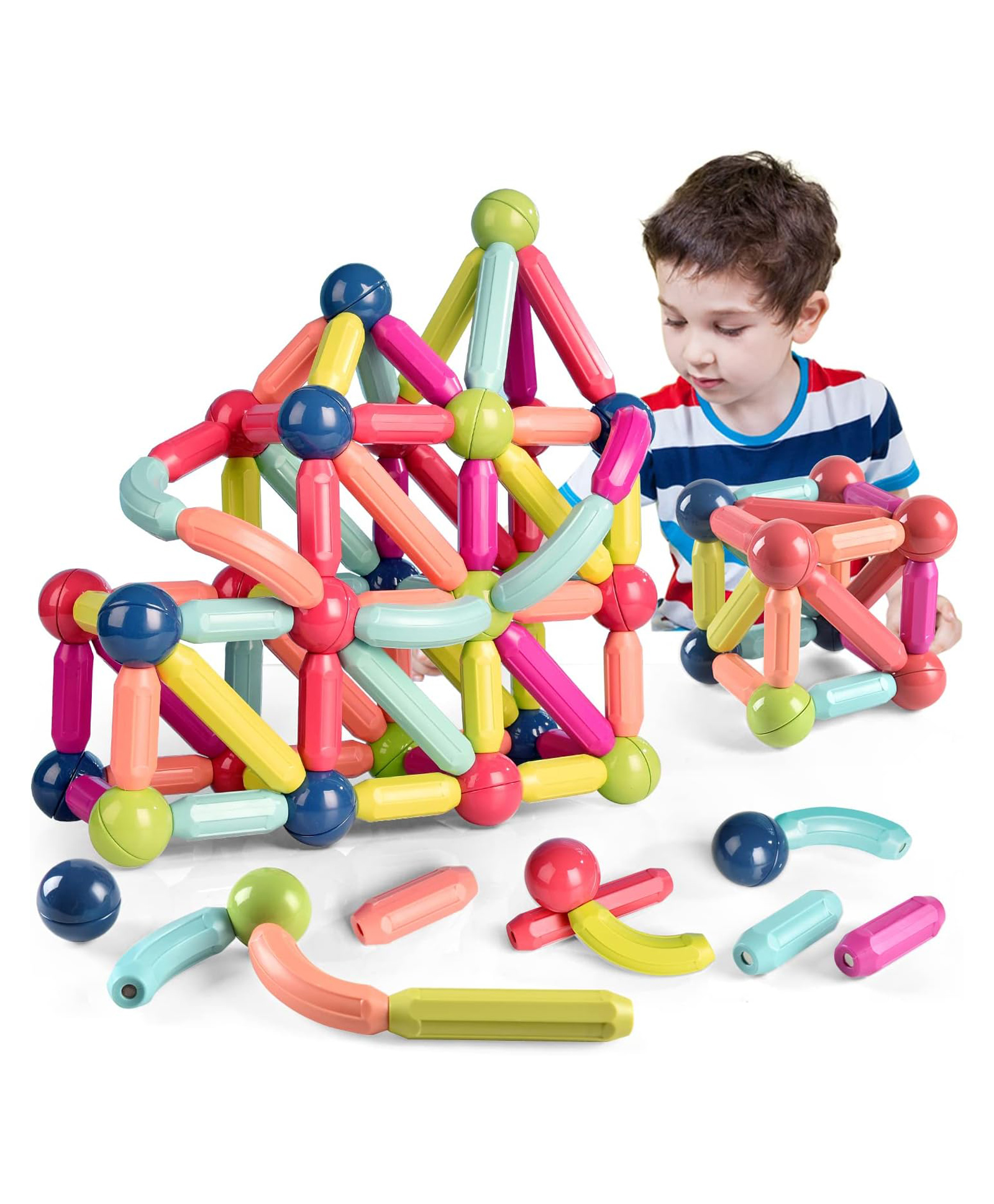 BitFeex Magnetic Sticks Magnetic Balls Magnetic Blocks Magnetic Balls and Rods Set Playing Stacking 3D Magnet Learning Educational Stacking Toys - 100 Pieces-image-40