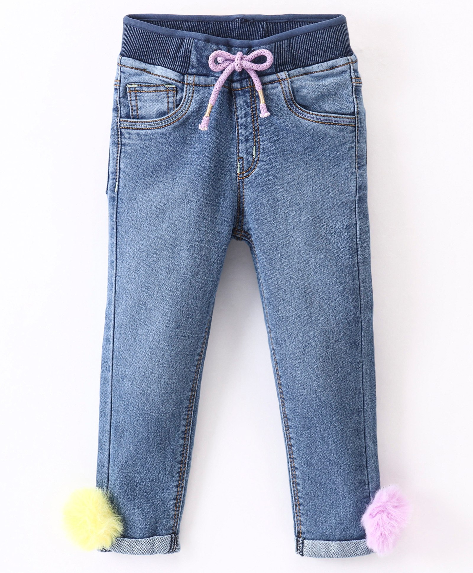 Little Kangaroos Full Length Jeans with Pom Pom Detailing - Light Blue-picture-28