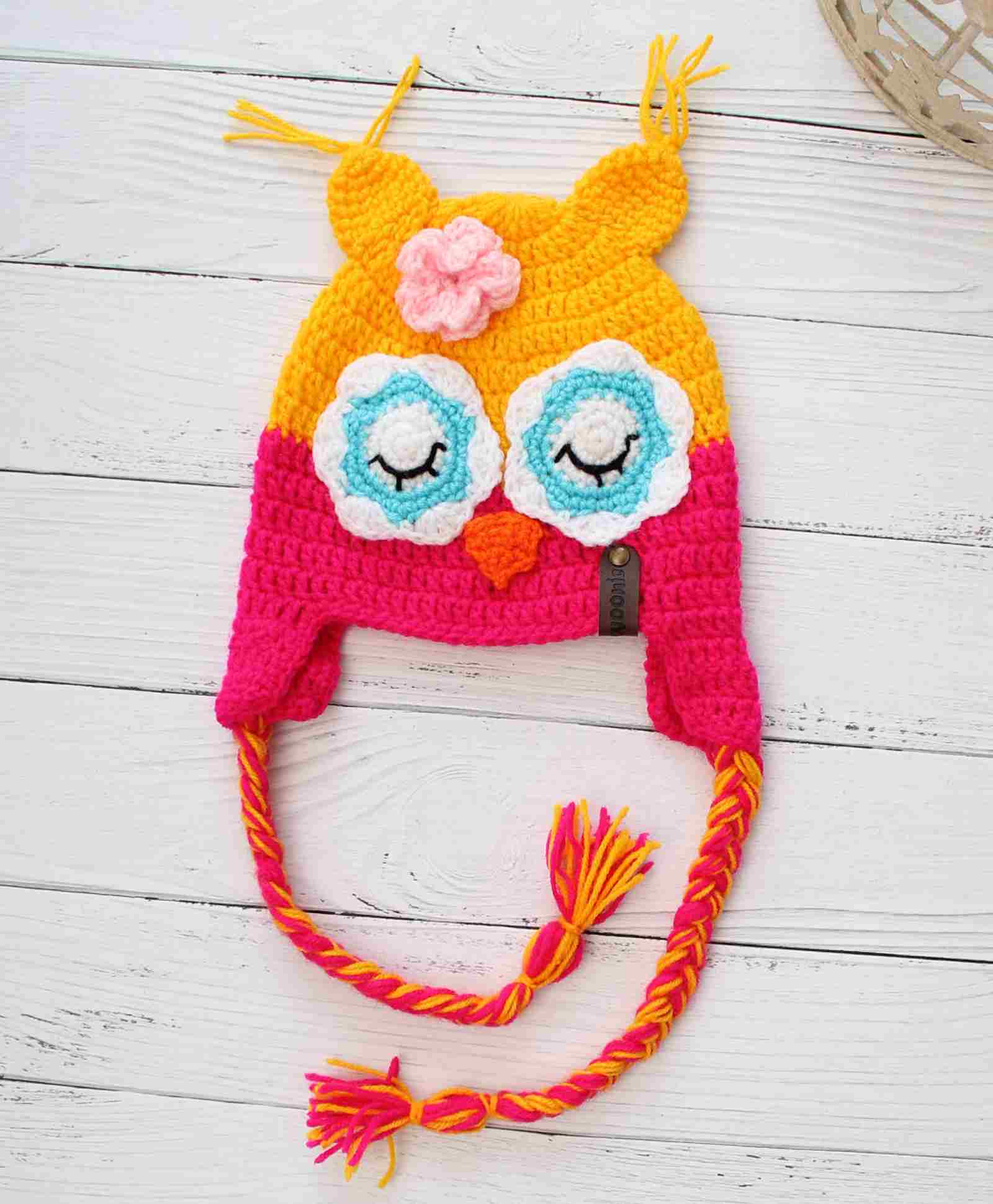Woonie Handmade Crochet Owl Face Detailed Woollen Cap - Pink-image-9