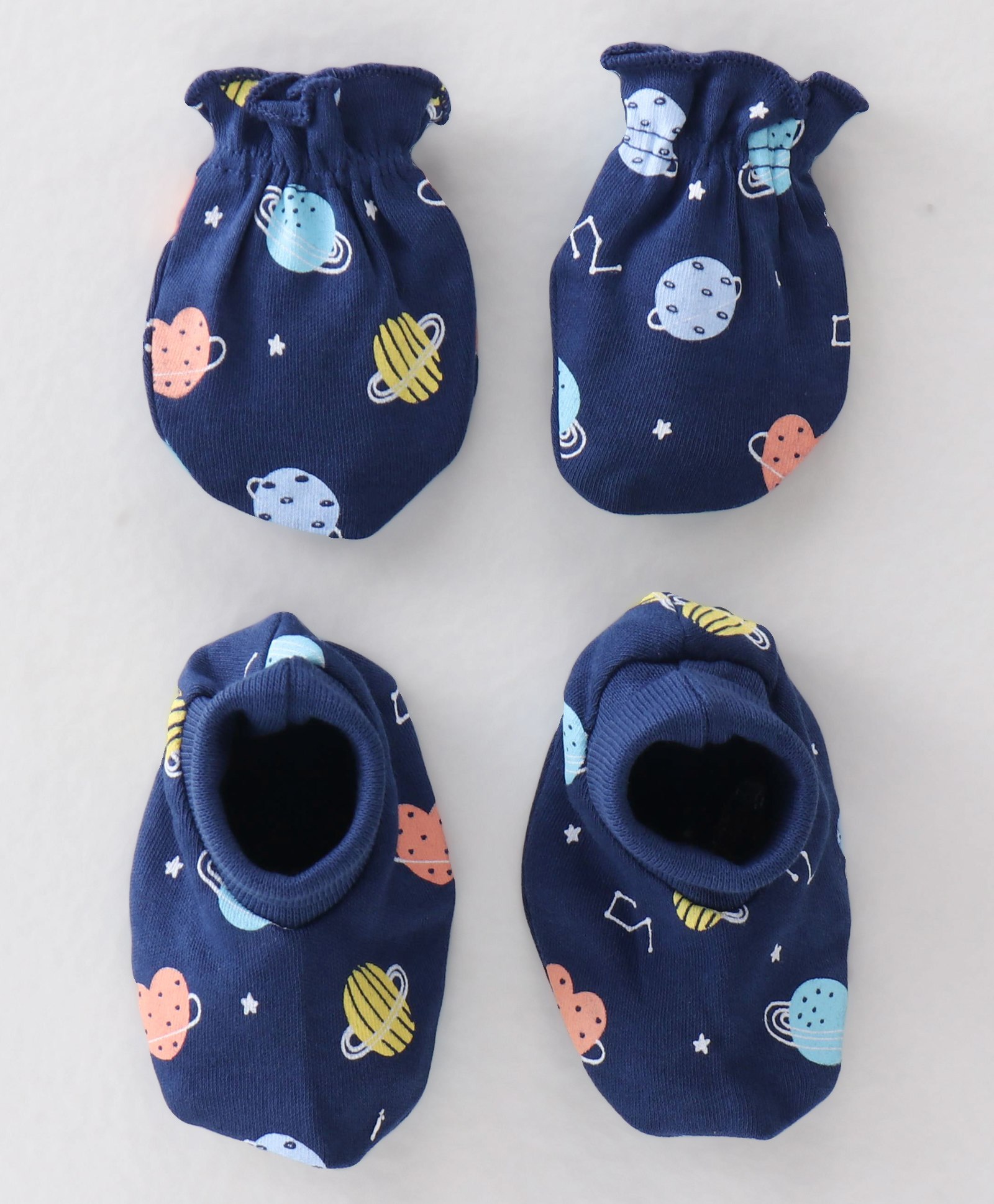 Babyhug 100% Cotton Interlock Knit Mittens & Booties Set Space Print - Navy Blue-picture-15