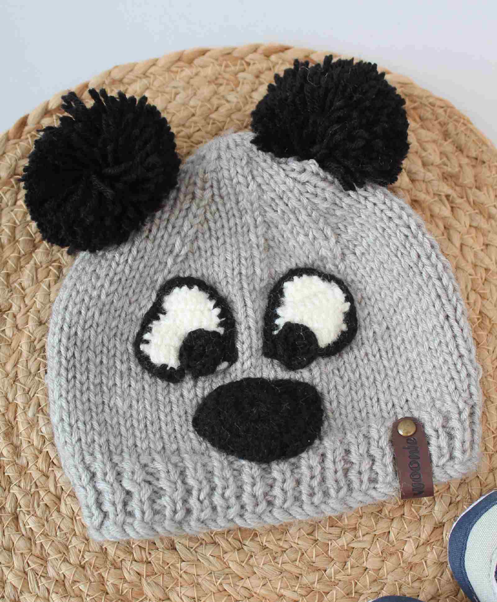 Woonie Hand knitted Bear Face Detailed Woollen Cap - Grey-image-11