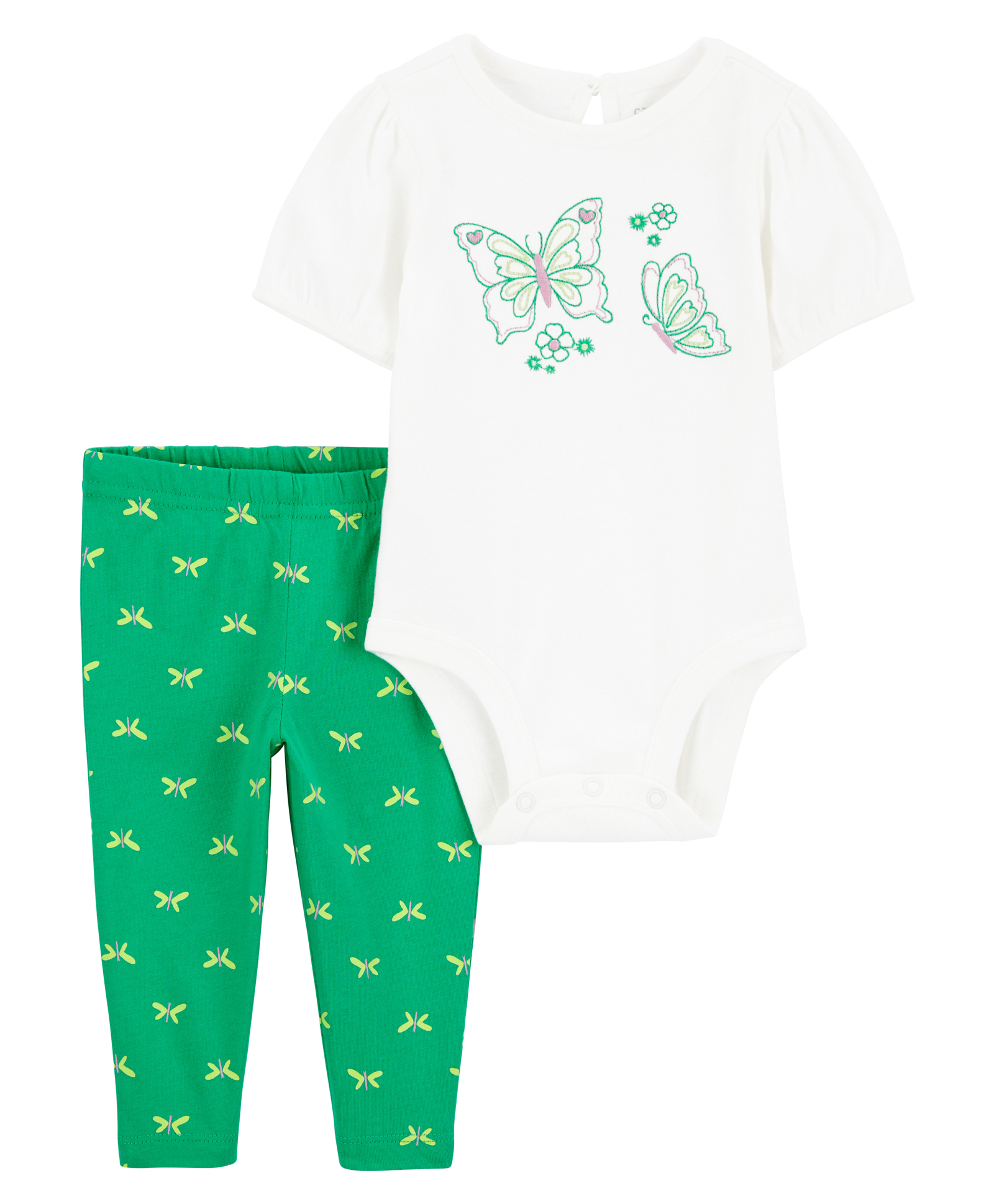 Carter's Baby 2-Piece Butterfly Bodysuit Pant Set - White & Green-picture-14