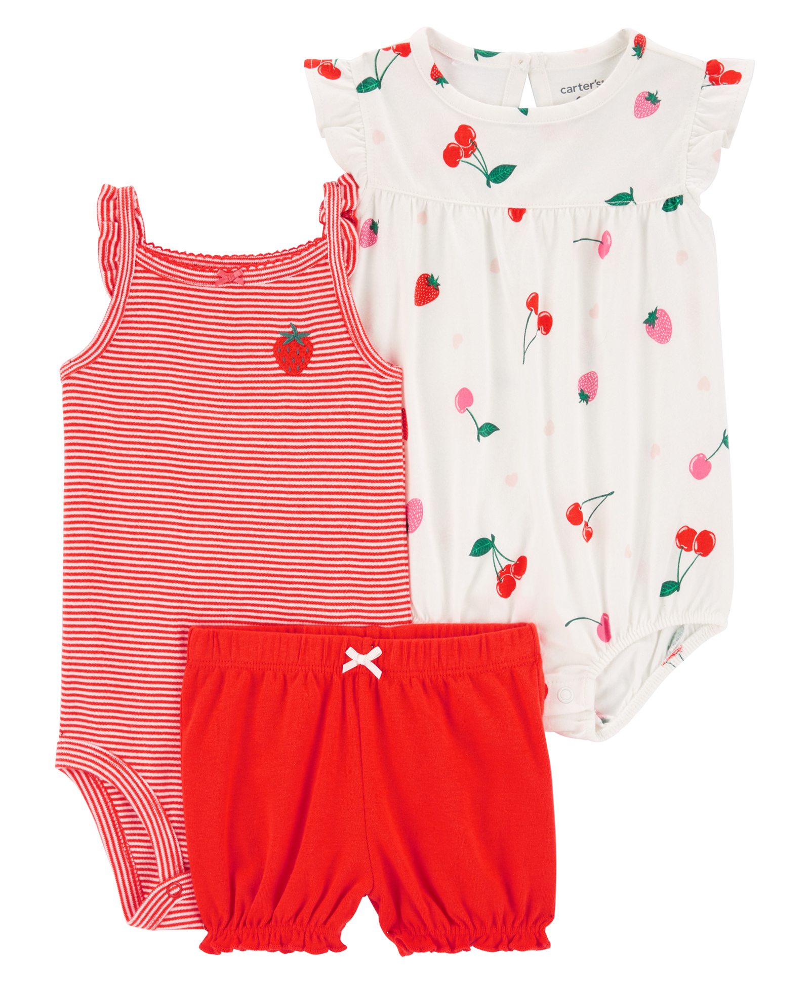 Carter's Cotton Blend Striped Onesie & Shorts Set Strawberry Print - Red-image-45