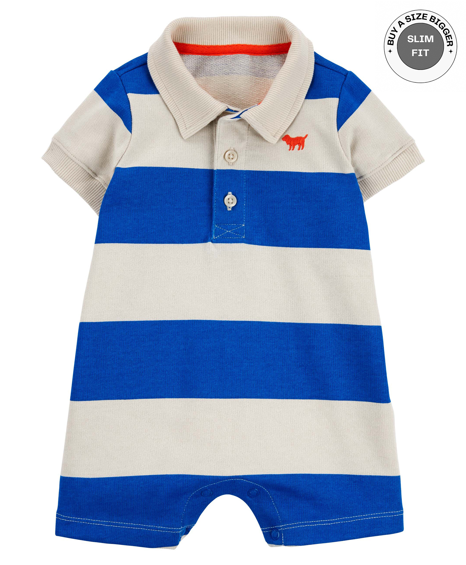 Carter's Baby Rugby Striped Cotton Romper- Blue & White-image-1