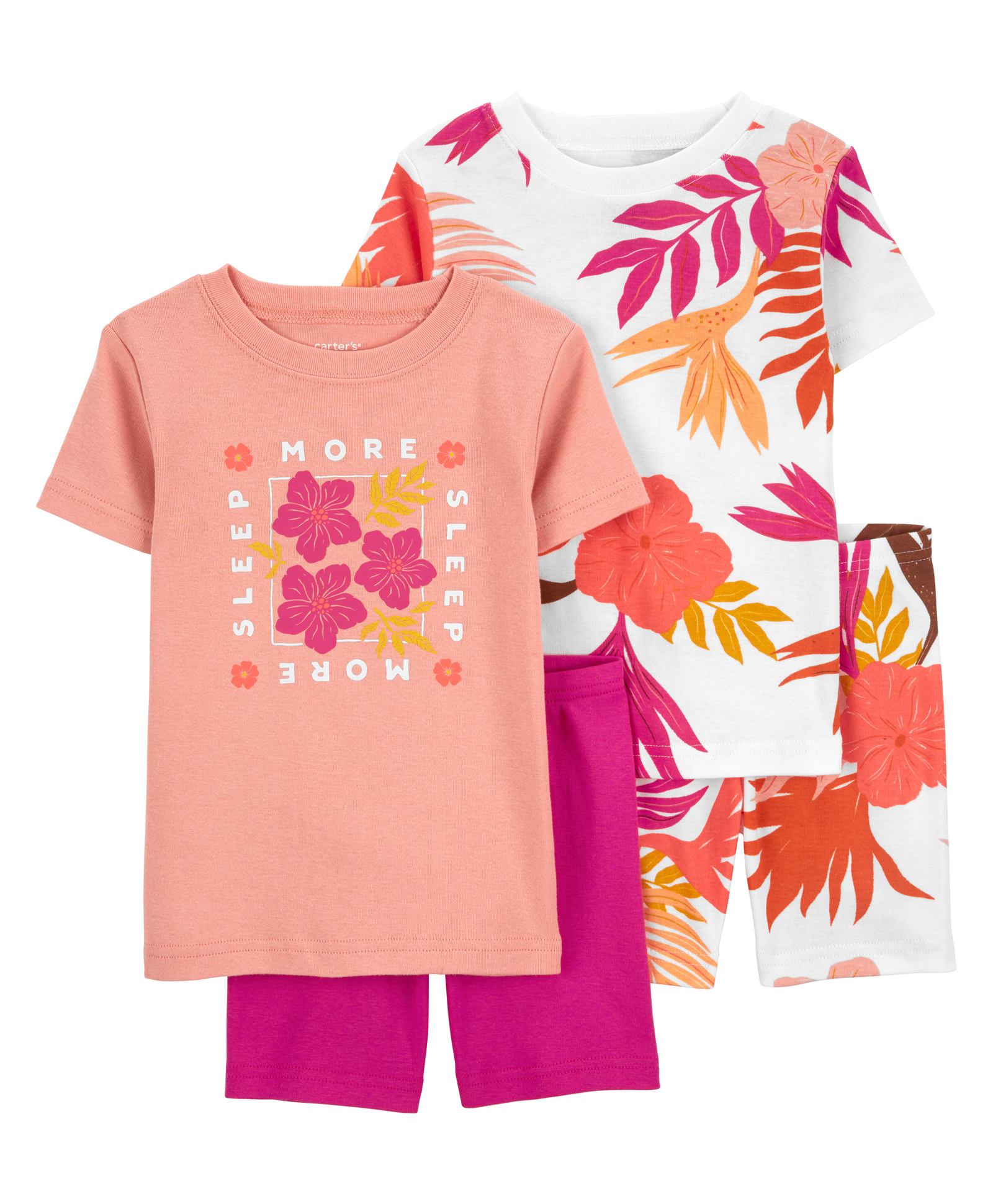 Carter's  Half Sleeves Night Suit With Floral Print Pack Of 2 - Pink & White-image-36