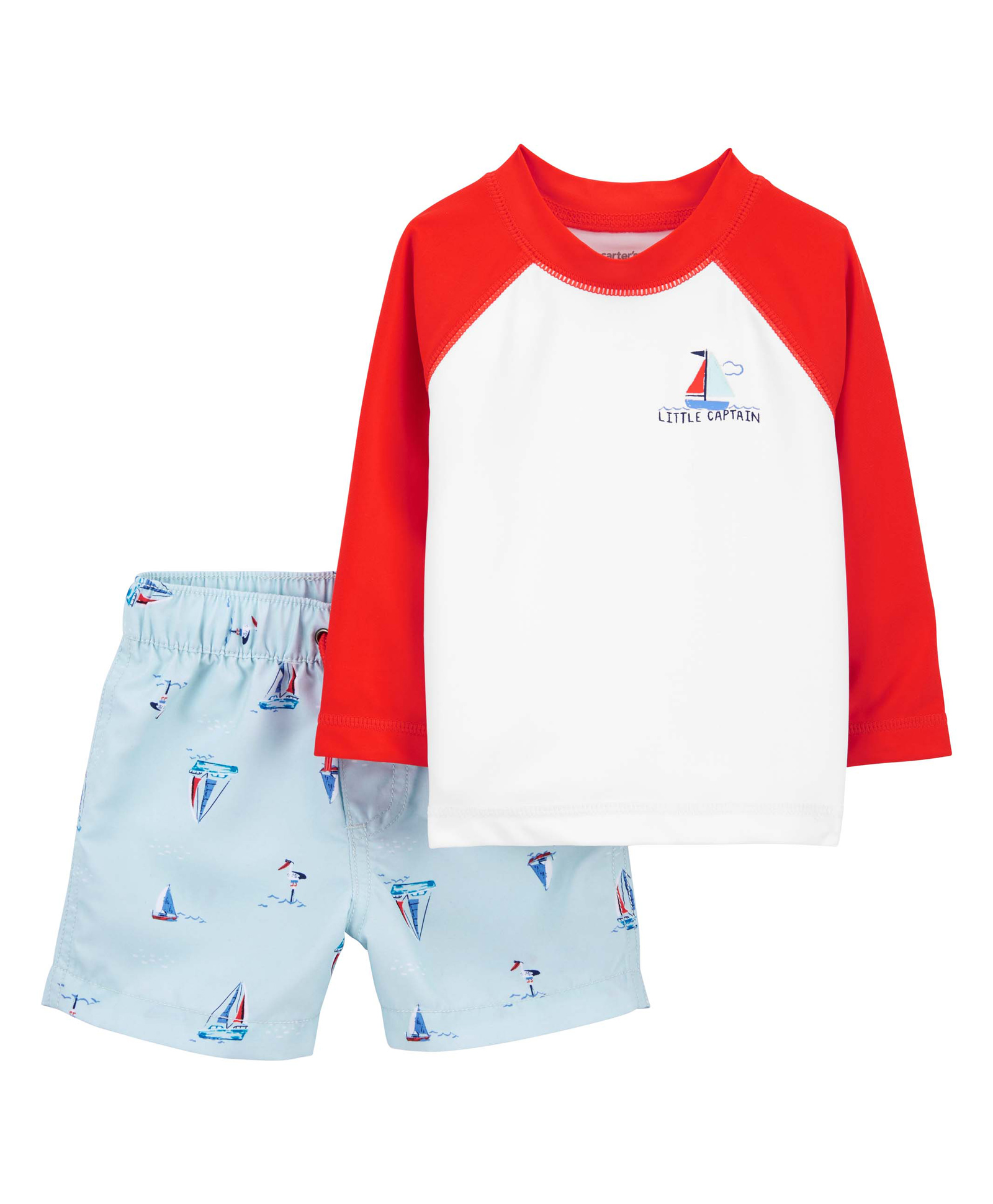 Carter's Sailboat Rash Guard Top & Shorts Swim Set - Red-image-43