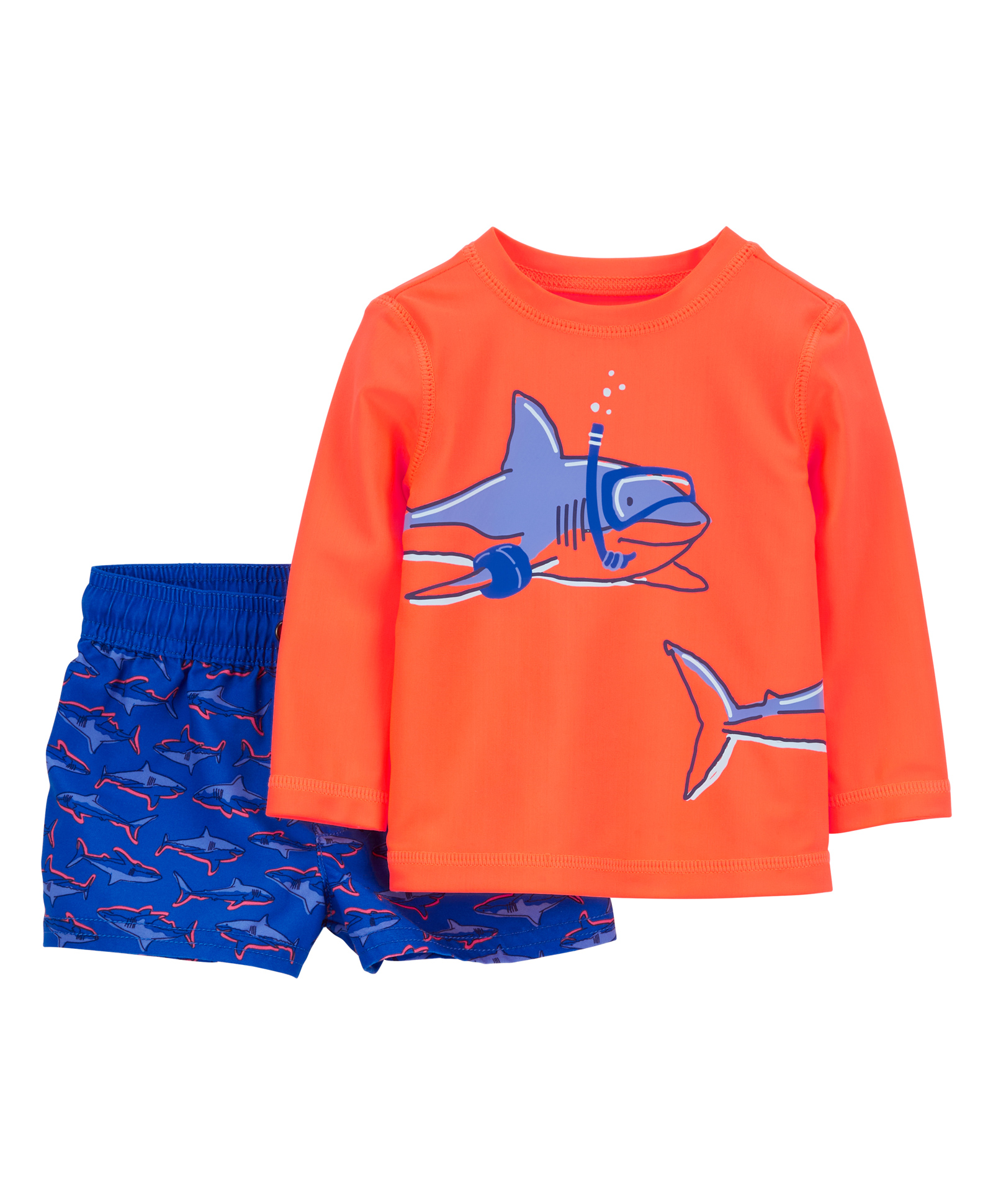Carter's Shark Scuba Rash Guard Top & Shorts Swim Set - Orange-image-13