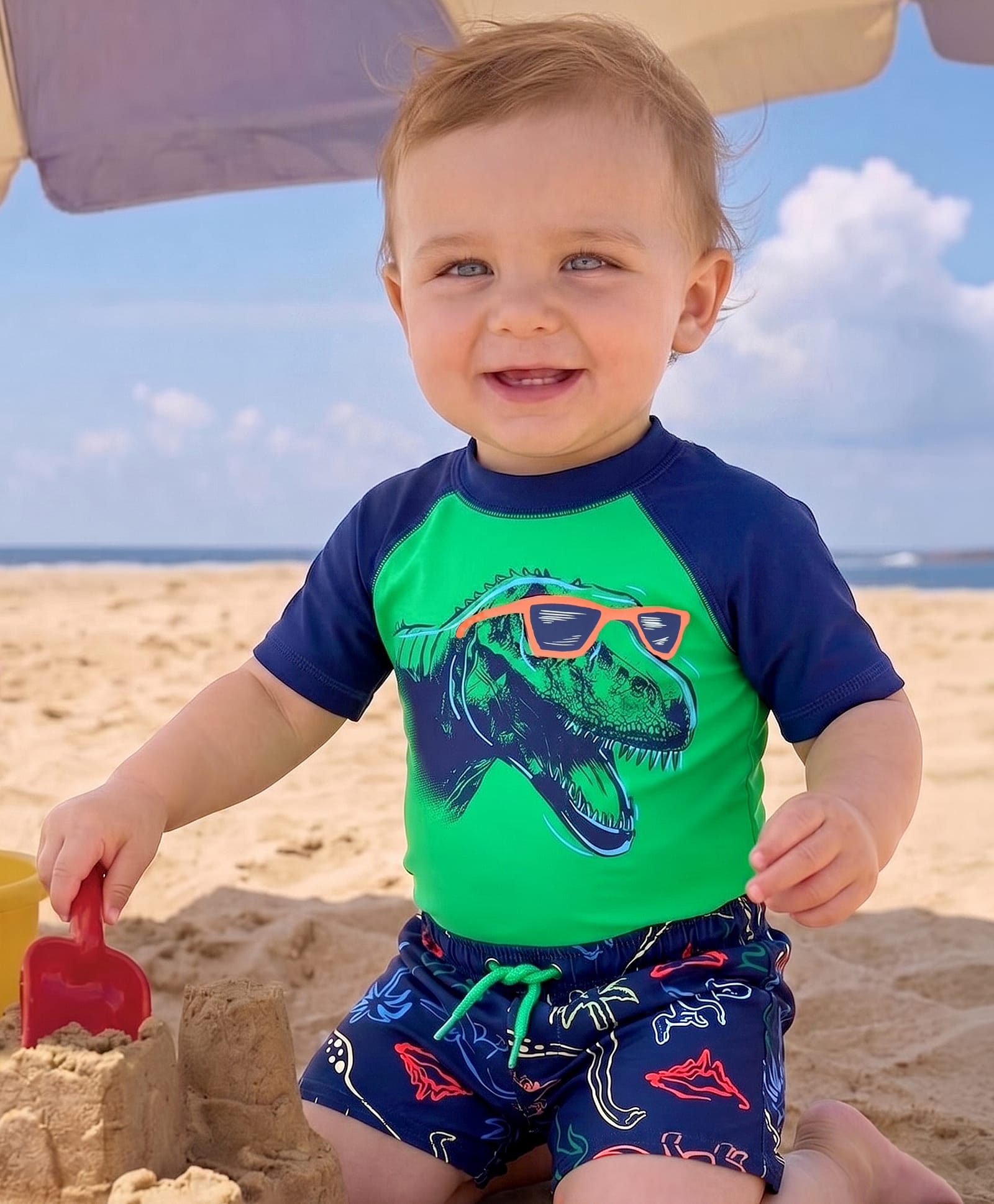 Carter's 2-Piece Dino Rashguard Swim Set - Navy & Green-image-9