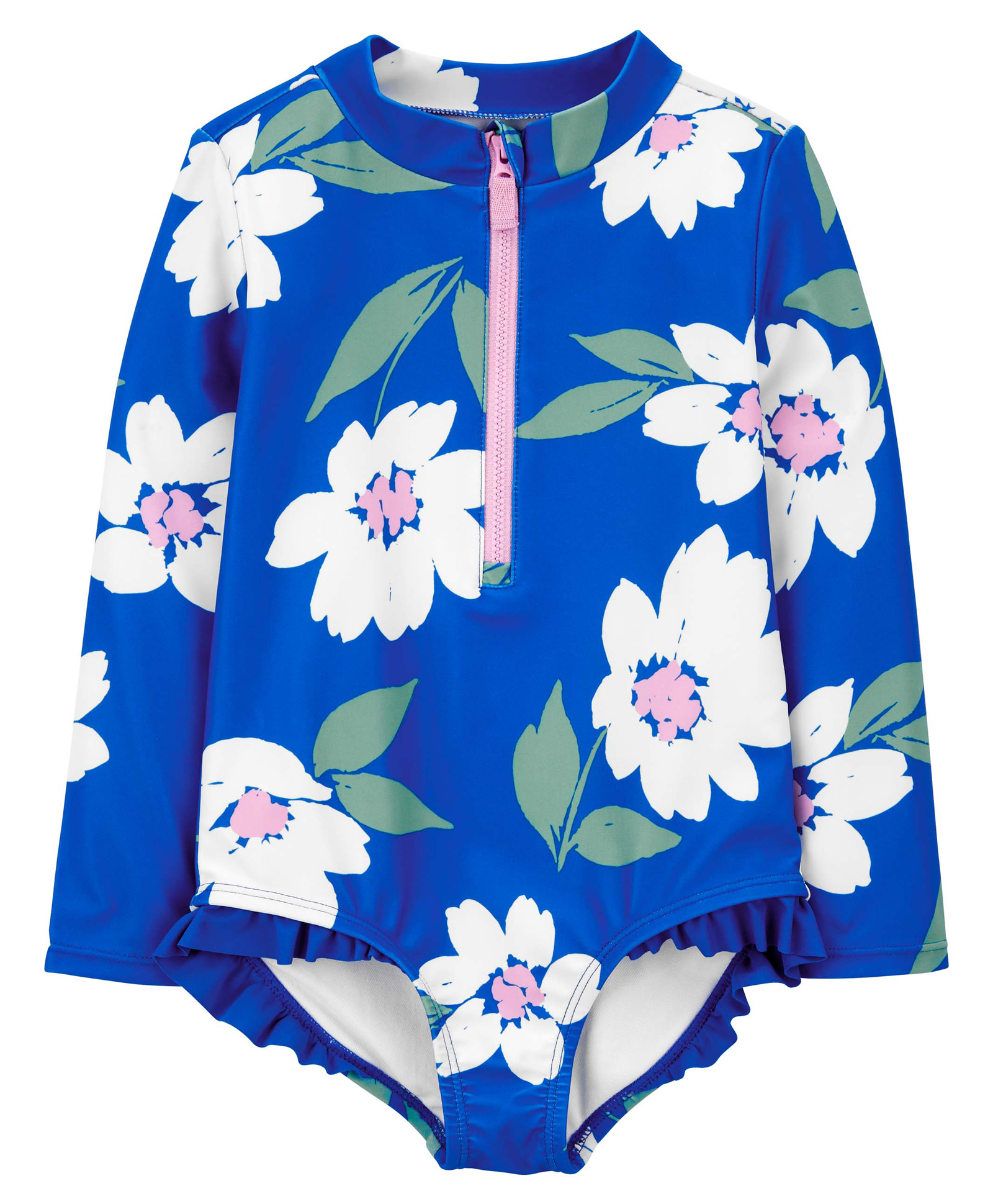 Carter's Floral One-Piece Zip-Front Rashguard Swimsuit - Blue-image-8