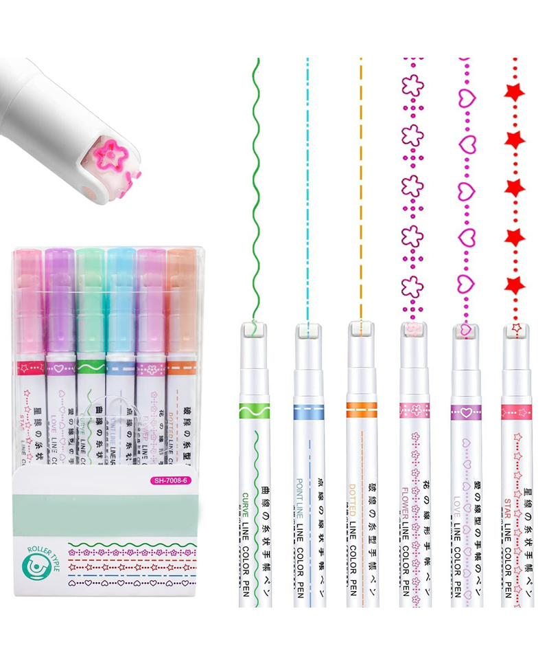Muren Curved Color Pen Highlighter Pen Set Multicolor - Set of 6-image-47