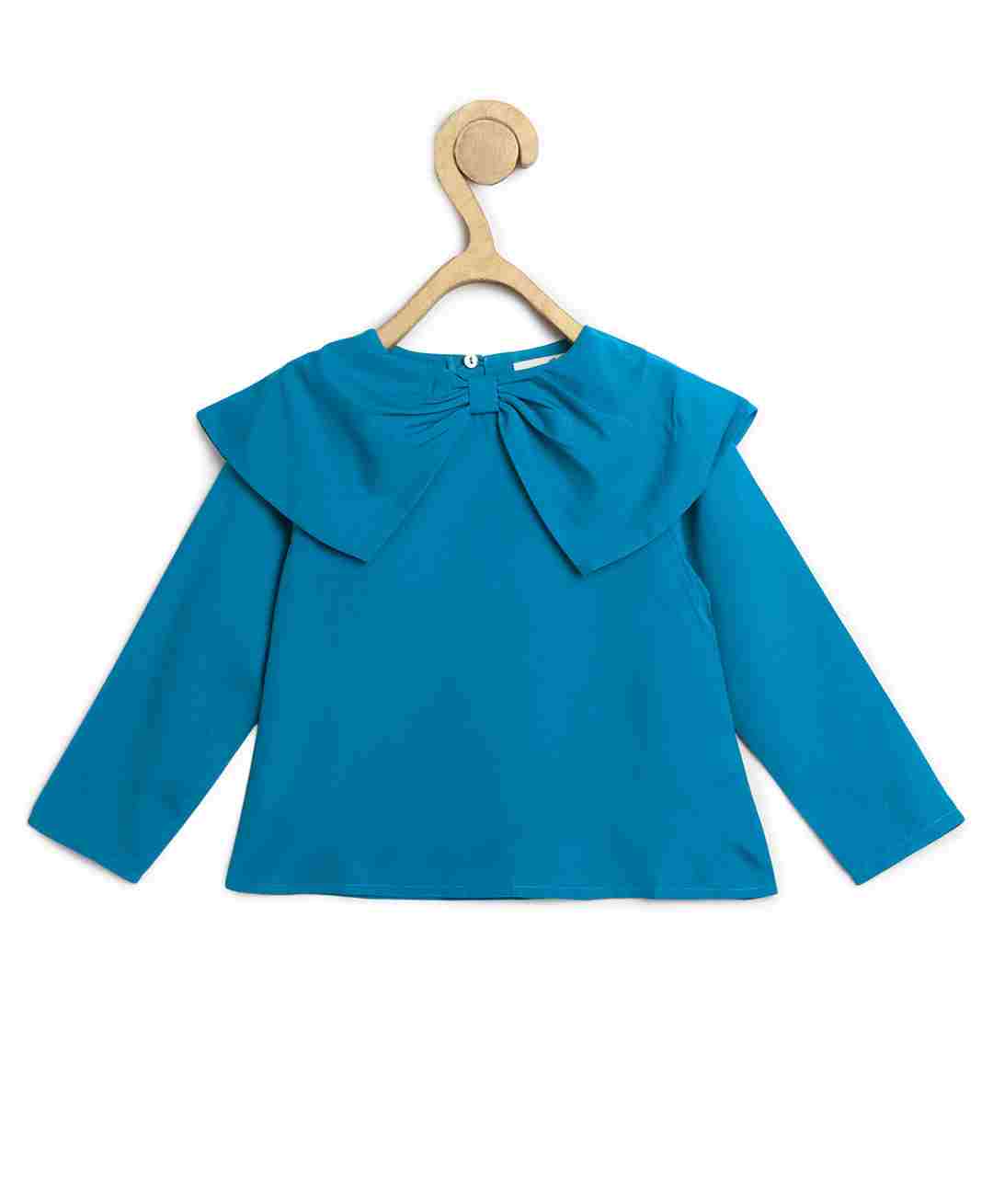 Chuppan Chupai Full Sleeves Bow Neckline Detailed Top - Ferozi Blue-picture-48