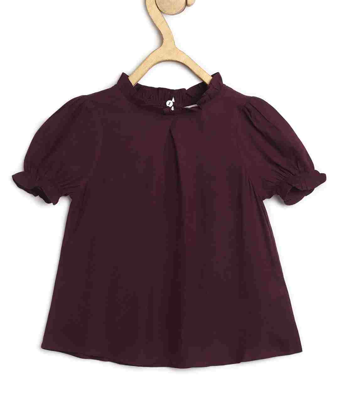 Chuppan Chupai     Puff Sleeves Solid  Top - Wine-picture-3