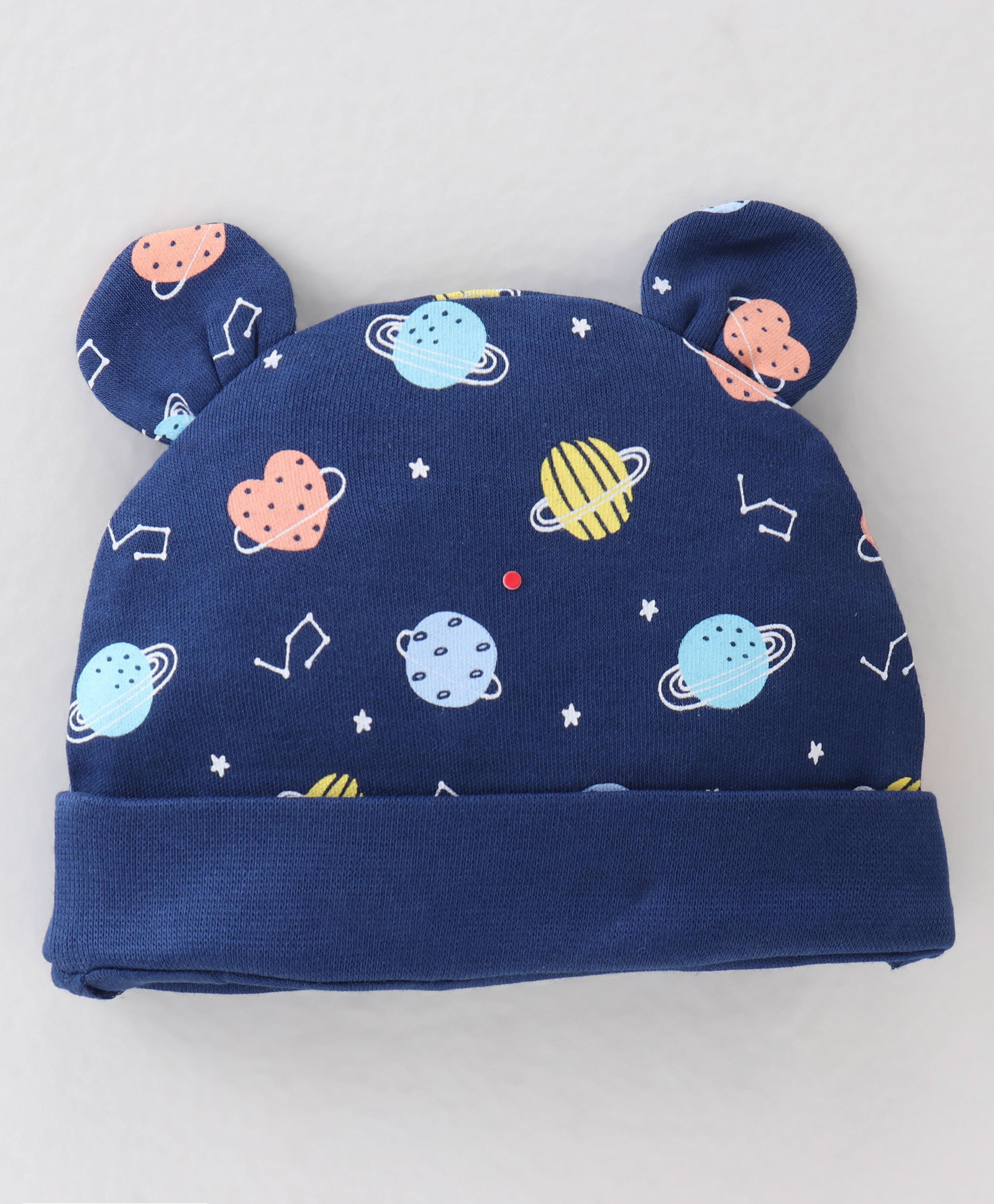 Babyhug 100% Cotton Knit Cap Space Print -Navy Blue-image-36