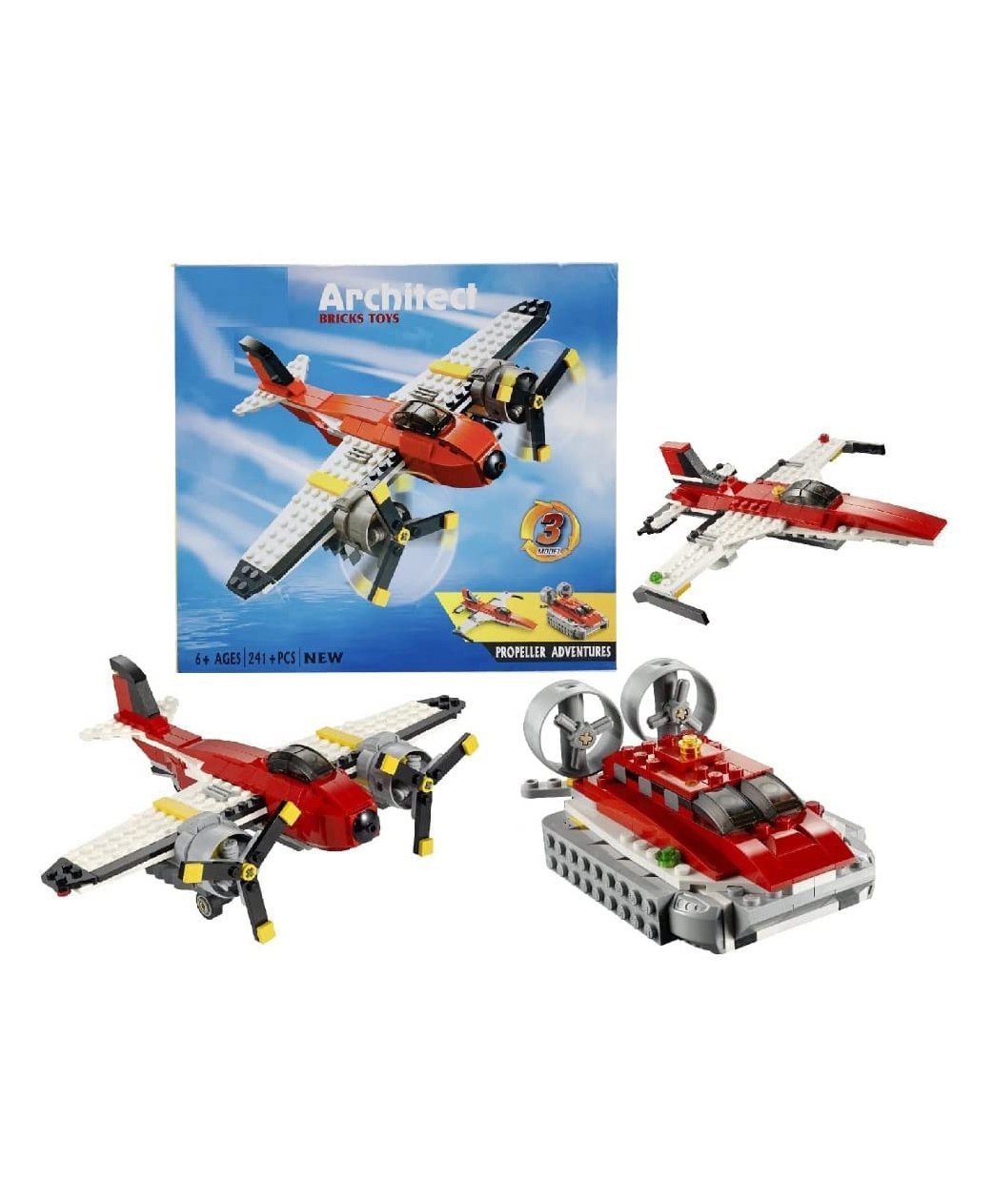 PLUSPOINT Architect Series 3 in 1 Fighter Jet Boat & Aircraft Airplane Building Brick Building Block Multicolor - 241 Pieces-image-7