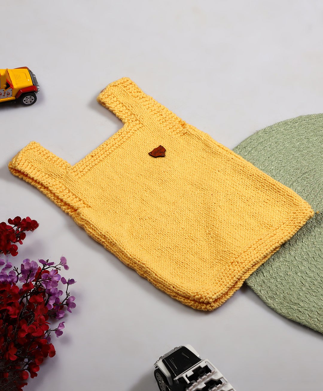 Shilpshakti Cotton  Unisex Sleeveless Handmade Solid Woollen Sweater Vest - Yellow-image-3