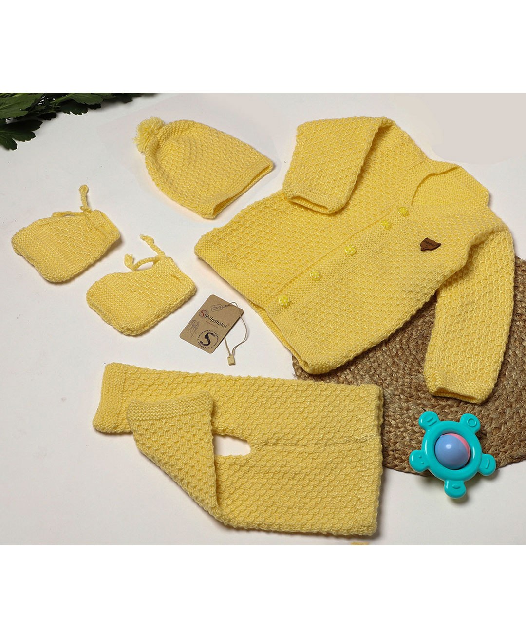 Shilpshakti Unisex Full Sleeves Handmade Knitted Cardigan Sweater Set - Yellow-picture-11