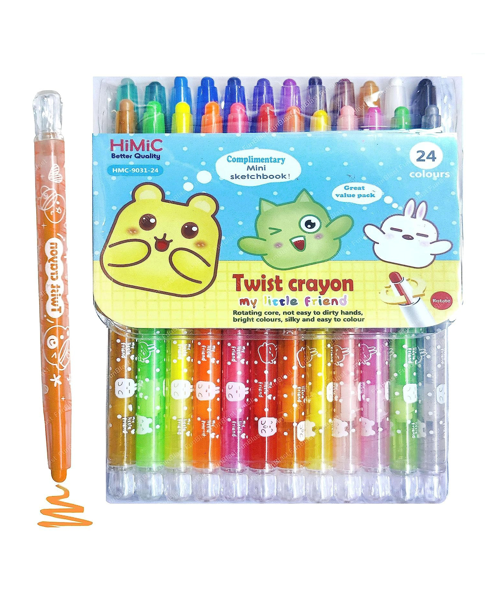 FunBlast Twist Crayons for Kids 24 Pcs Crayon Set with Coloring Book - Multicolor-image-46