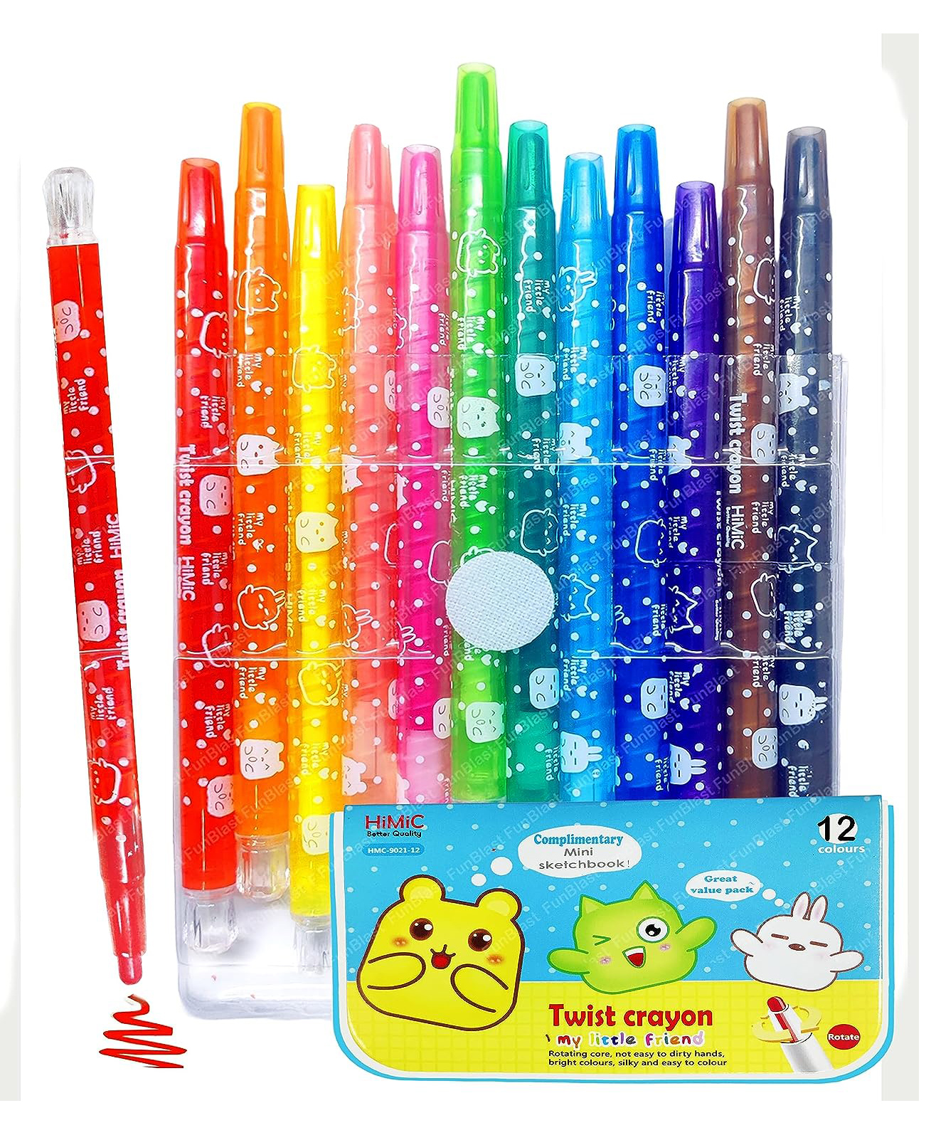 FunBlast Twist Crayons for Kids 12 Pcs Crayon Set with Coloring Book - Multicolor-image-45