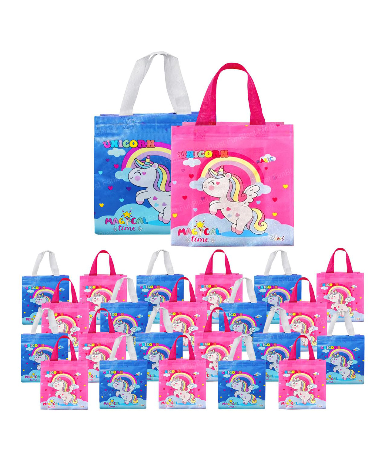FunBlast Non-Woven Unicorn Print Gifting Bags - Pack of 24 Hand Bags