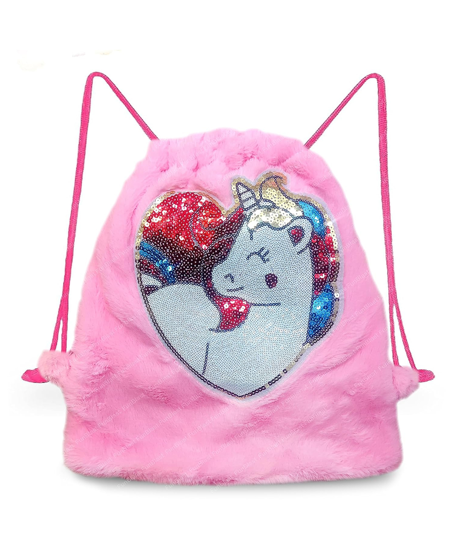 FunBlast Unicorn theme Fluffy Plush Drawstring Bag Multicolor - Height 37.5 cm-picture-22