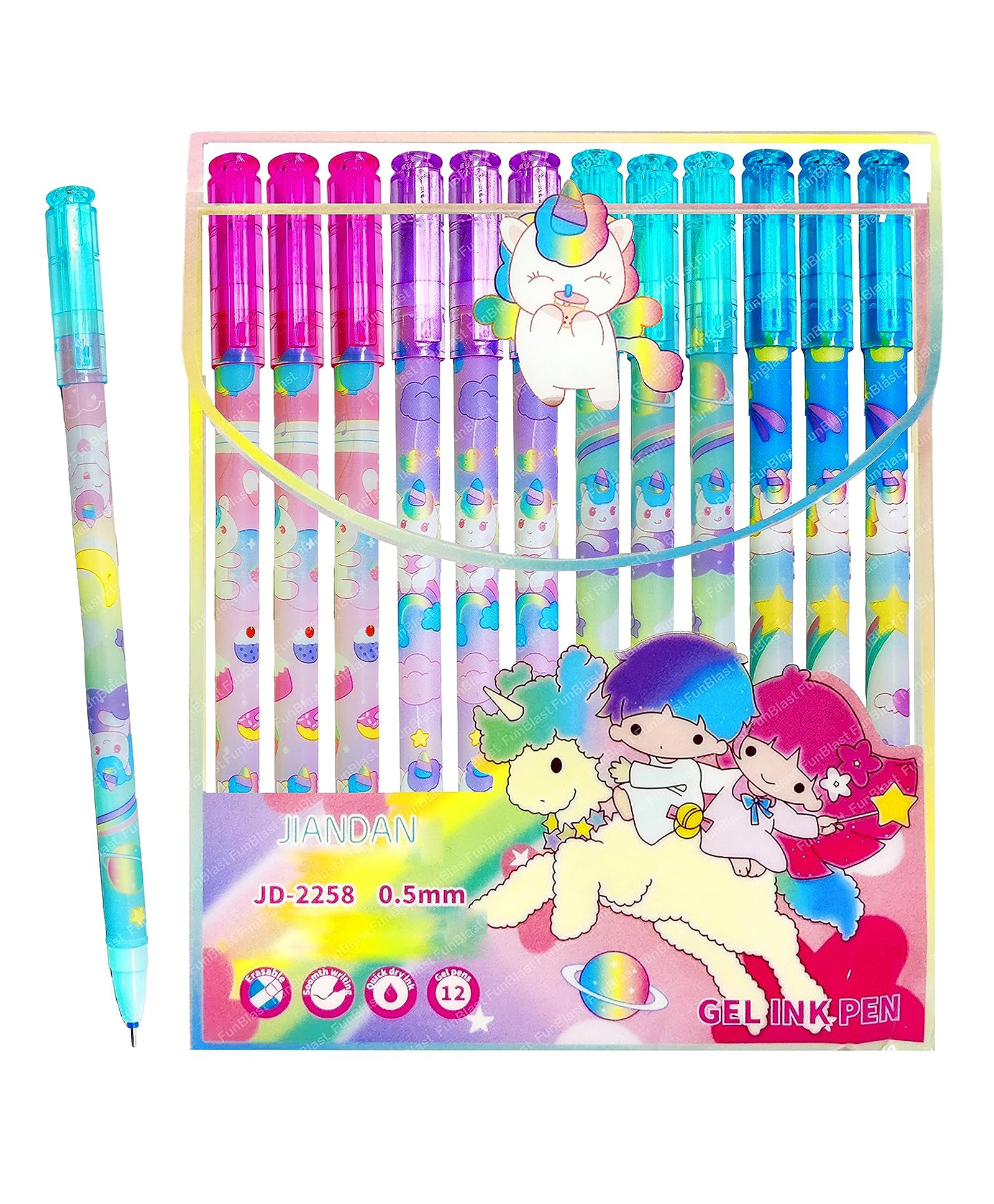 FunBlast Unicorn theme Erasable Gel Pens with Magic Eraser  12 Pcs-picture-20