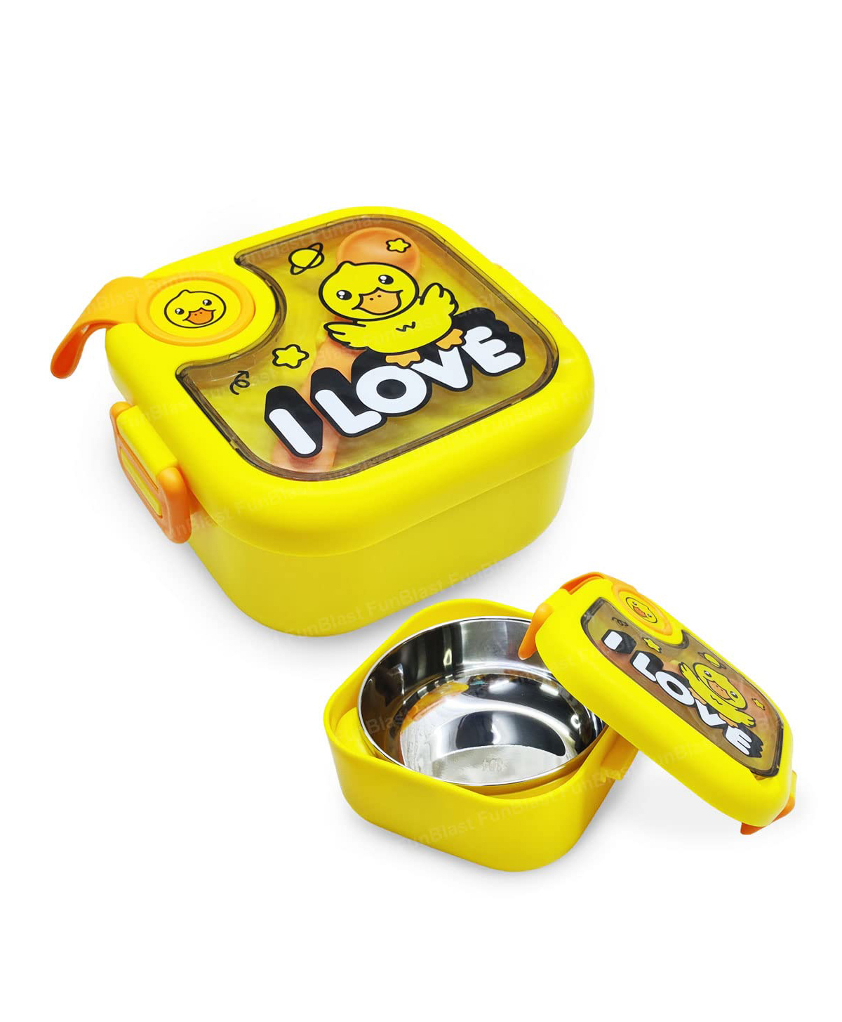 FunBlast Duck Theme Lunch Box with Spoon - Yellow-image-31