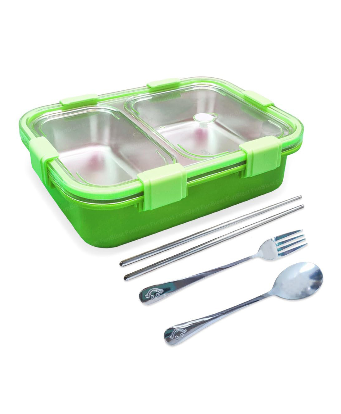 FunBlast Lunch Box with Spoon & Fork for School Kids - Green-picture-14