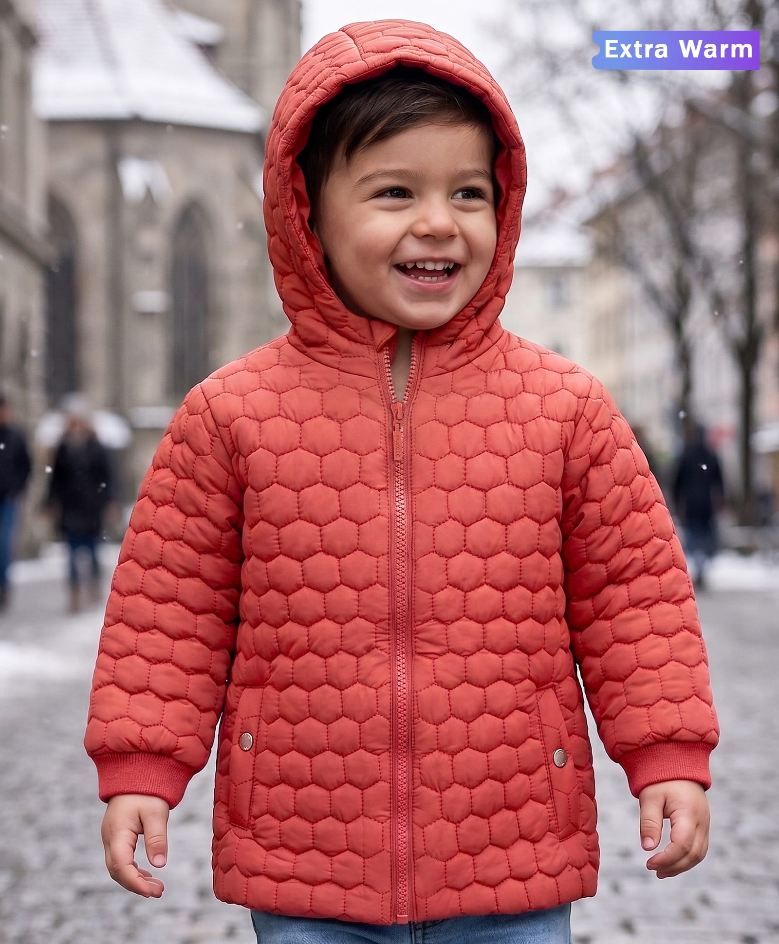 Babyoye Textured Full Sleeves  Hooded Jacket - Orange-picture-15