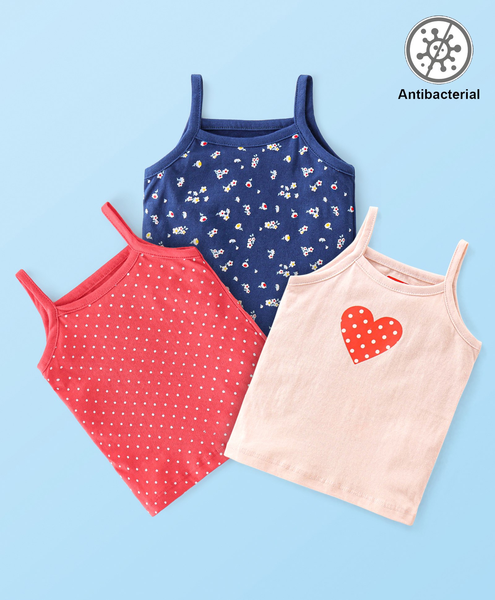 Babyhug 100% Cotton Sleeveless Antibacterial Slips Pack of 3 - Blue & Pink-picture-27
