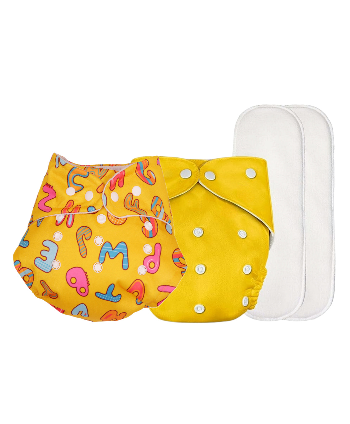 Deedry Cloth Reusable Diapers With Insert Pack of 2 - Yellow & ABCD Print-image-23