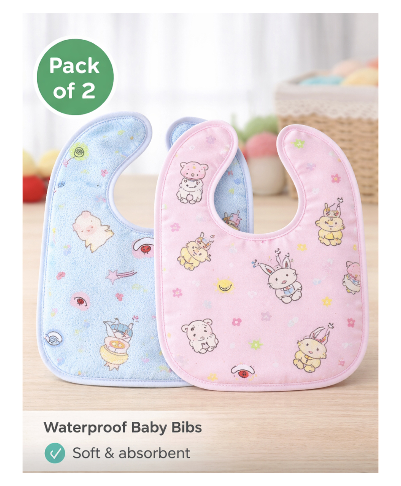 NeonateCare Baby Waterproof Cotton Feeding Bibs (Pack of 2 Bibs) ( Color and Design may Vary)-image-25