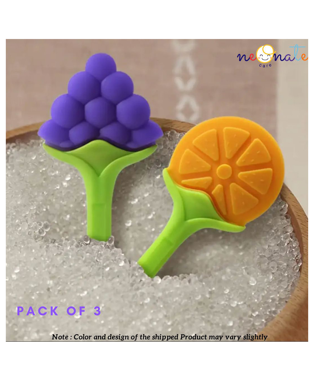 NeonateCare  Silicone BPA Free Natural Organic Freezer Safe Teethers Soft & Textured Pack of 3 Fruit Teether- Multicolor( Color and design may vary)-image-33