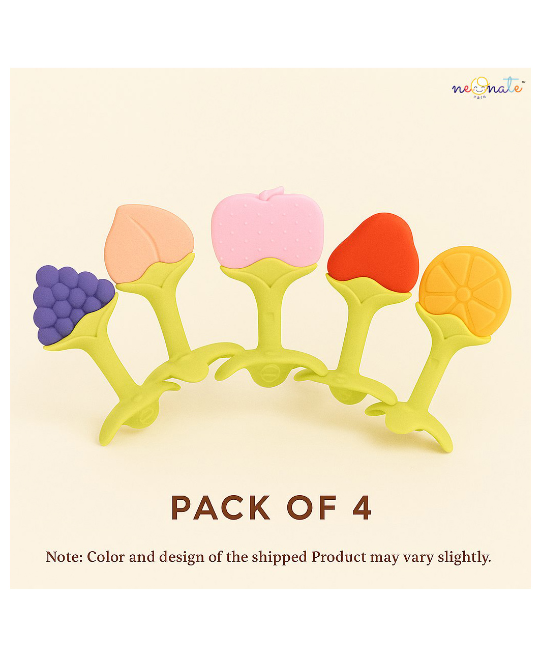 NeonateCare Baby Teething Toys Pack of 4 - Silicone BPA Free Natural Organic Freezer Safe Teethers for Newborn Infant -  Soft & Textured - Multicolor ( color and design may vary)-image-48