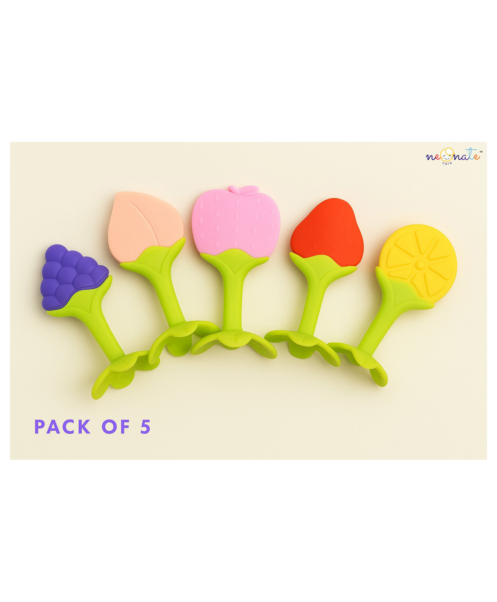 NeonateCare Baby Teething Toys Pack of 5 - Silicone BPA Free Natural Organic Freezer Safe Teethers for Newborn Infant -  Soft & Textured - Babies Shower Gift (Pack of 5)( Color and design may vary)-picture-20