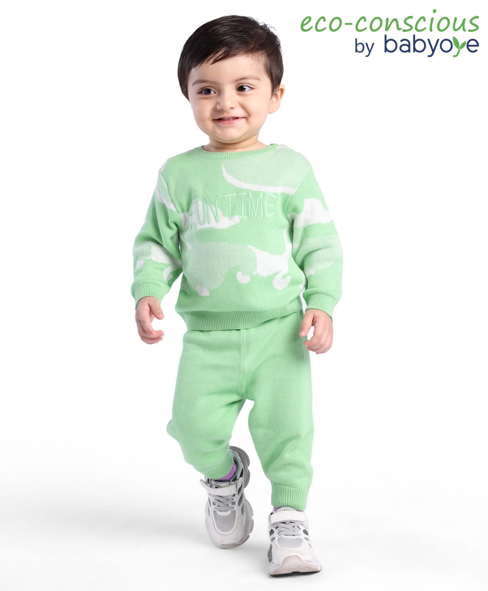 Babyoye 100% Cotton with Eco Jiva Finish Full Sleeves Camo Design Sweater Set - Green-image-37