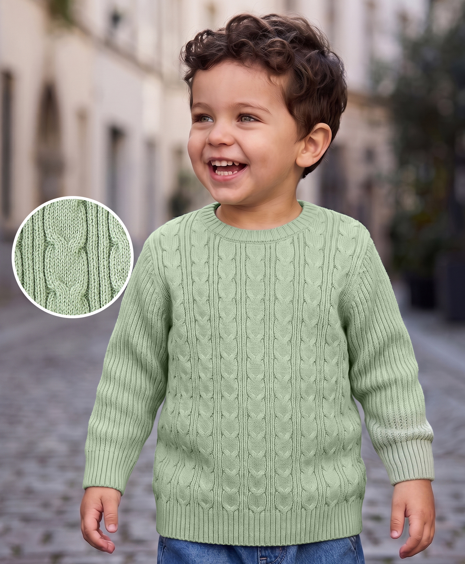 Babyoye 100% Cotton with Eco Jiva Finish Full Sleeves Cable Knit Design Sweater - Green-image-29