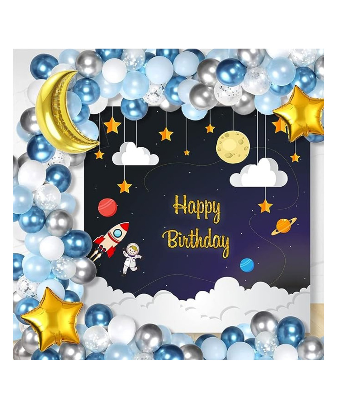 Untumble Space Theme Birthday Decoration Backdrop Arch Kit Pack of 65