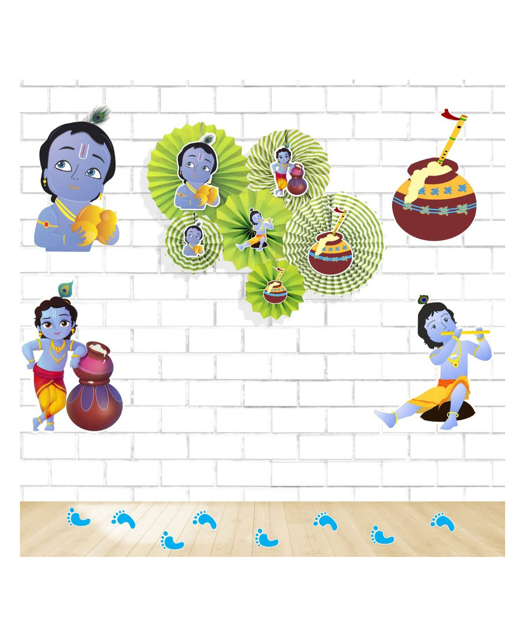 Untumble Krishna Jayanthi Decoration Items With Krishna Theme Paperfans Krishna Feet Stickers Posters - Pack of 20-image-15