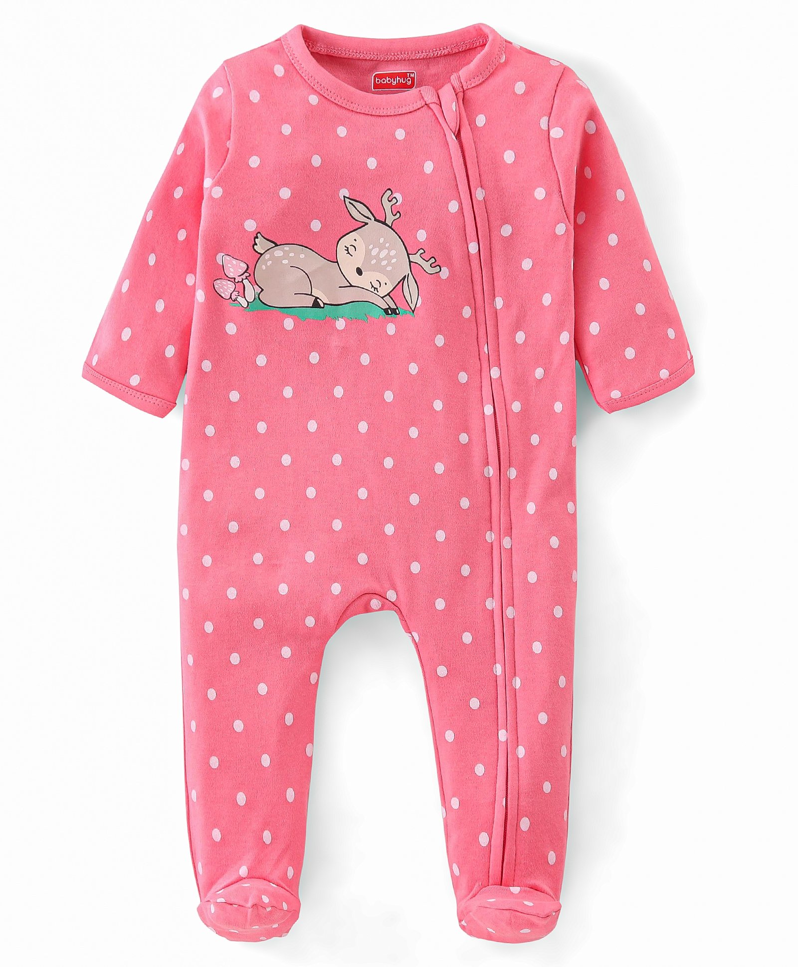 Babyhug Cotton Interlock Knit Full Sleeves Sleepsuit Deer Print - Pink-image-40