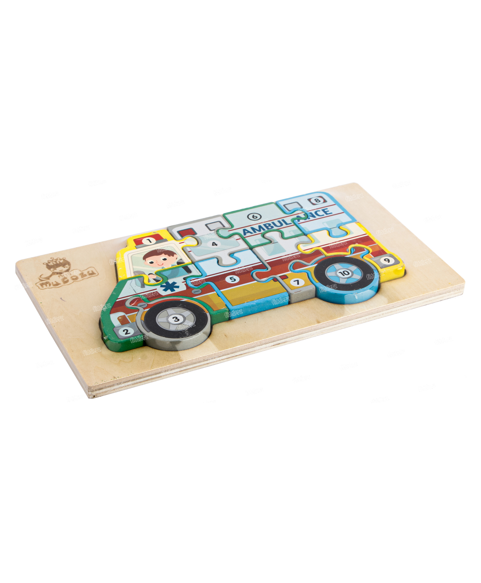 Fiddlerz Wooden Puzzle for Kids Charcter Ambulance Shapes Toys - 10 Pieces-picture-18