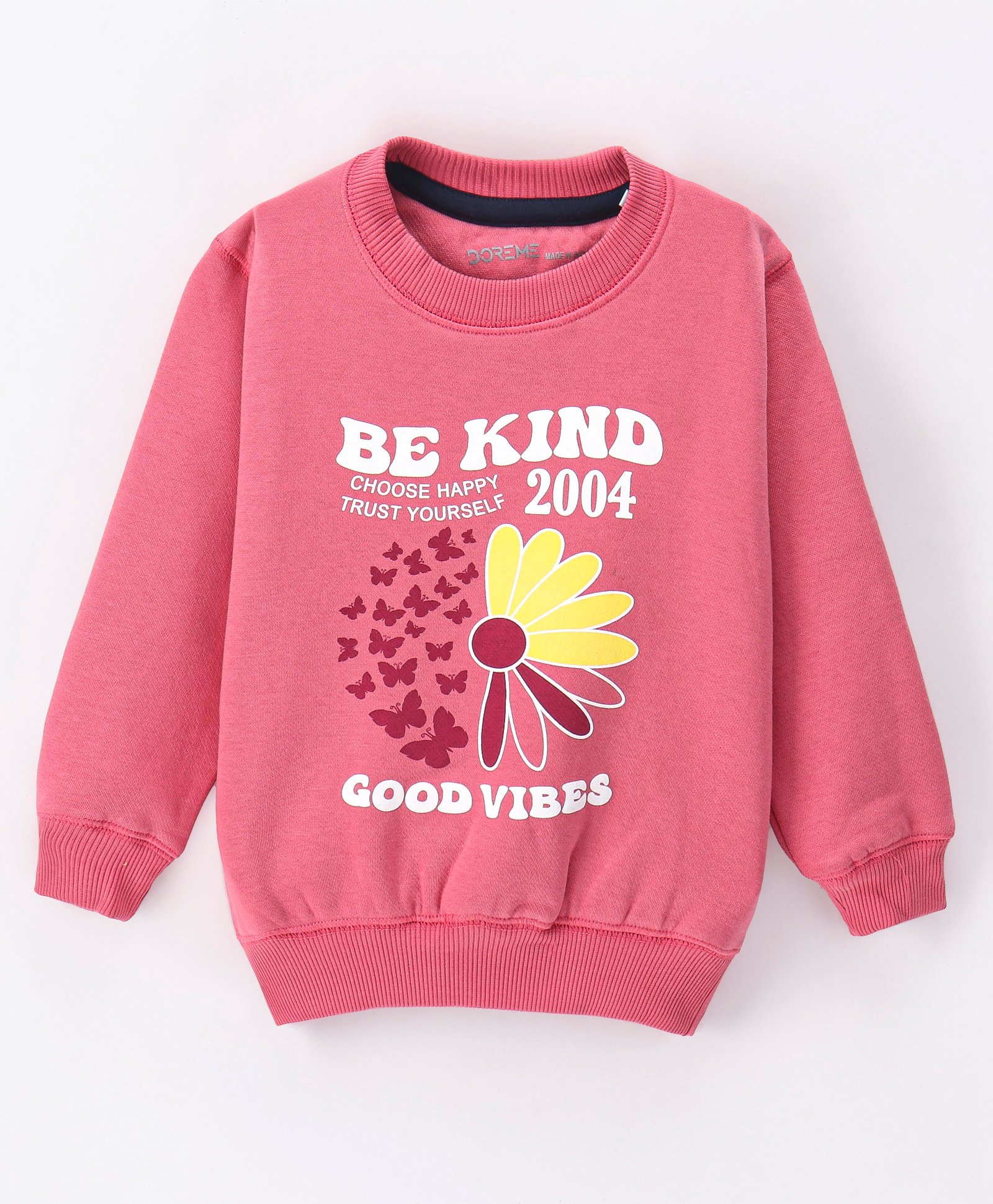 Doreme Fleece Knit Full Sleeves Sweatshirt With Text & Floral Print - Chalk Pink-picture-27