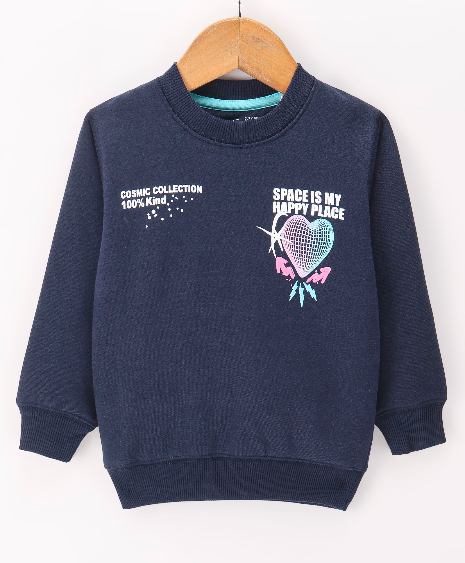 Doreme Fleece Knit Full Sleeves Sweatshirt With Text & Heart Print - Oxford Blue-image-27