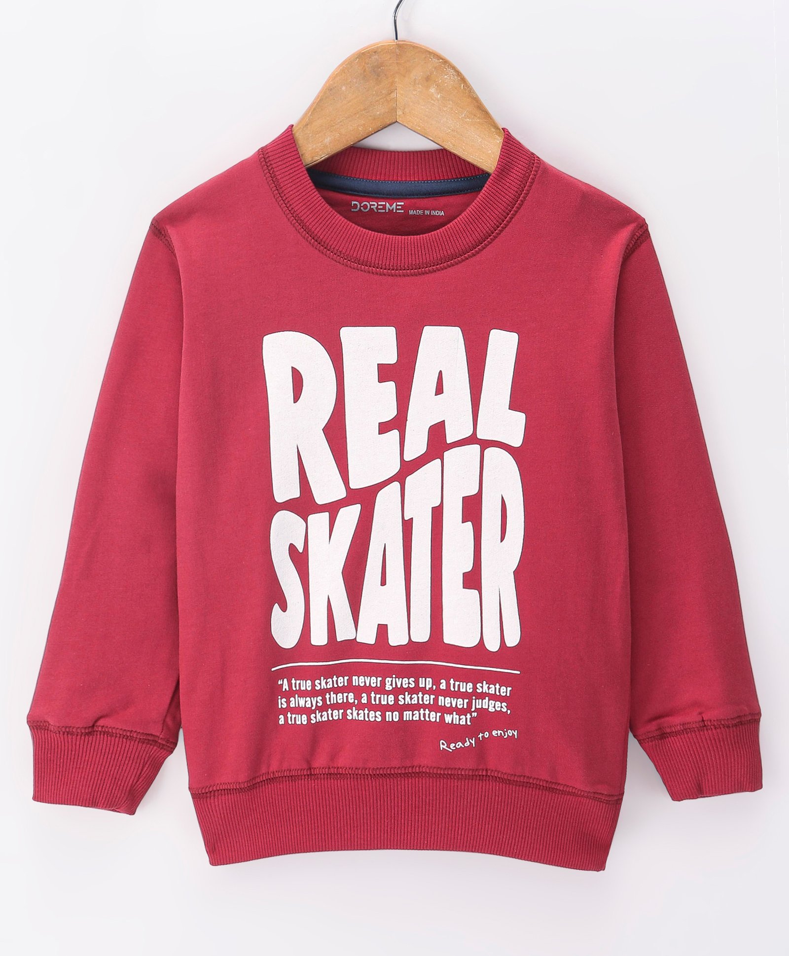 Doreme Terry Knit Full Sleeves Sweatshirt With Text Print - Maroon-image-41