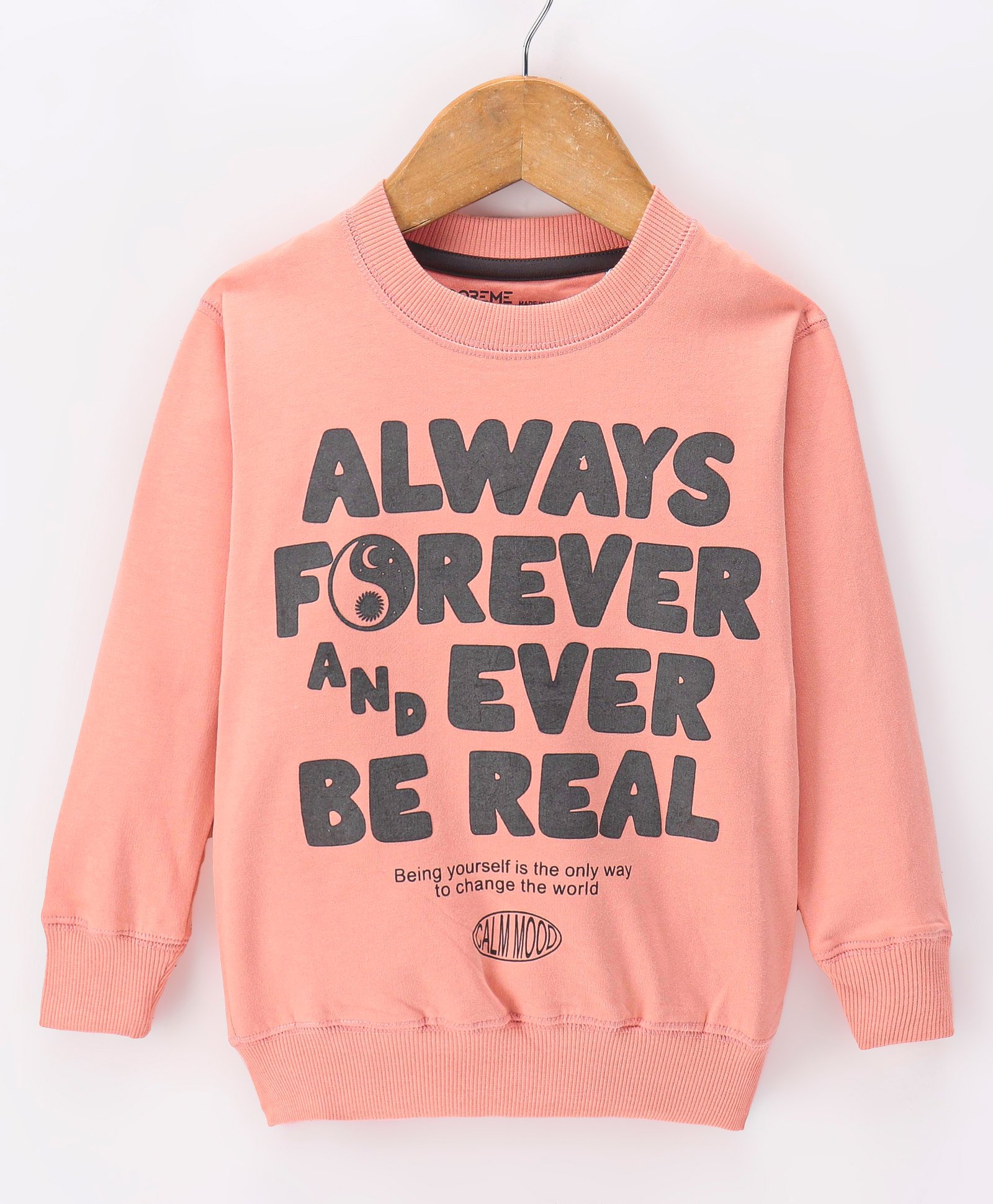 Doreme Terry Knit Full Sleeves Sweatshirt With Text Print - Peach-image-8