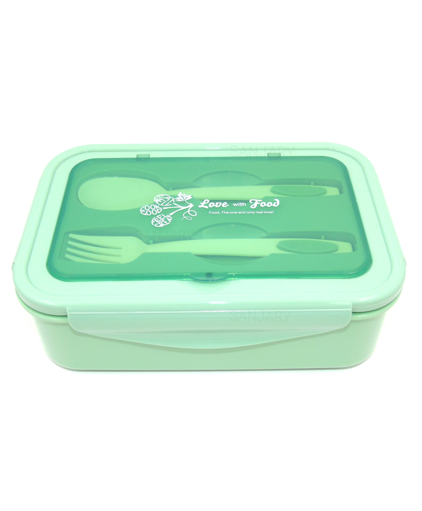 Sanjary YIN & YUMMY Plastic Lunch Box With Spoon & Fork - Green-image-19