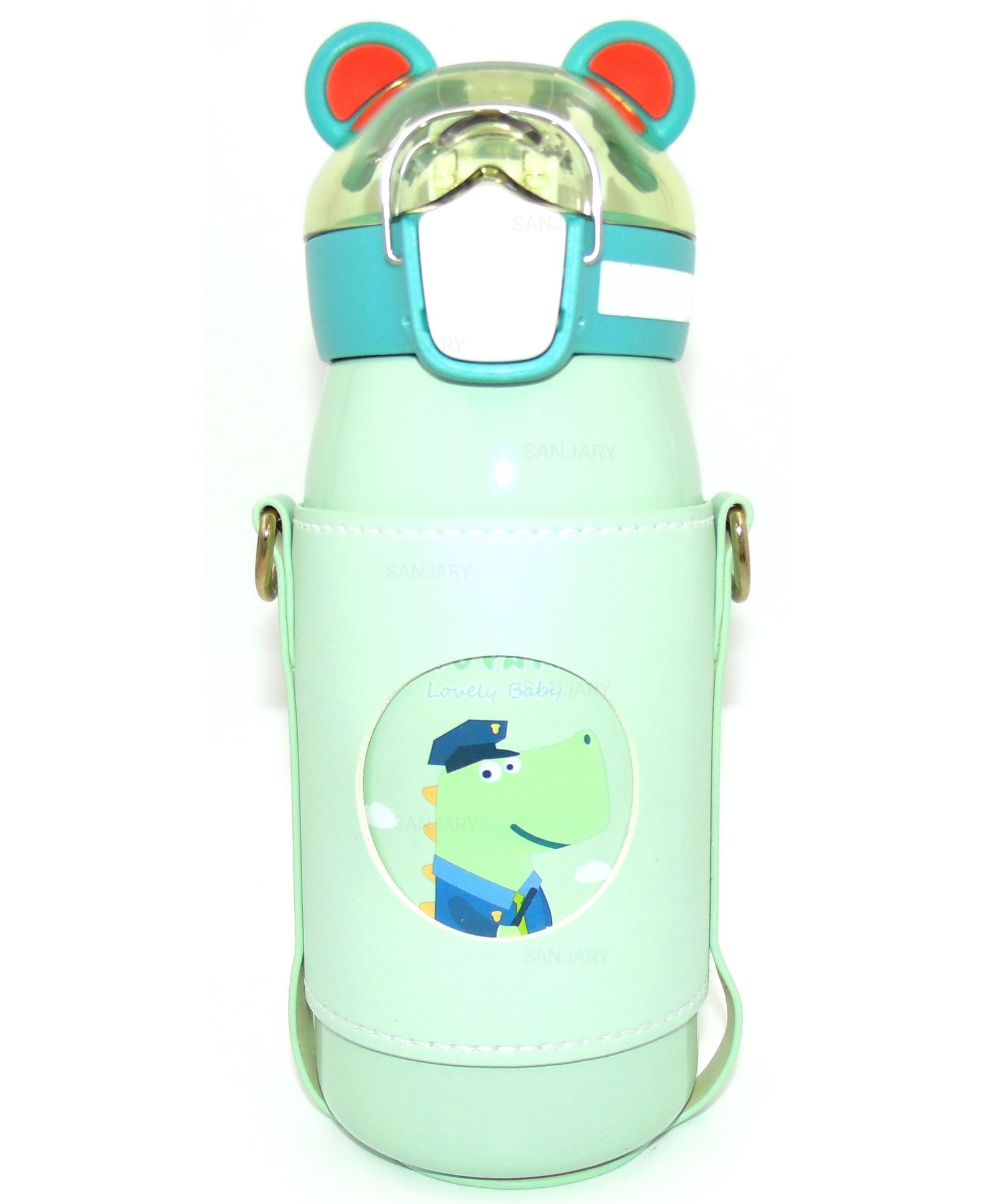 Sanjary Insulated Water Bottle with Leather Cover and Strap Green - 530 ml colour may vary-image-2