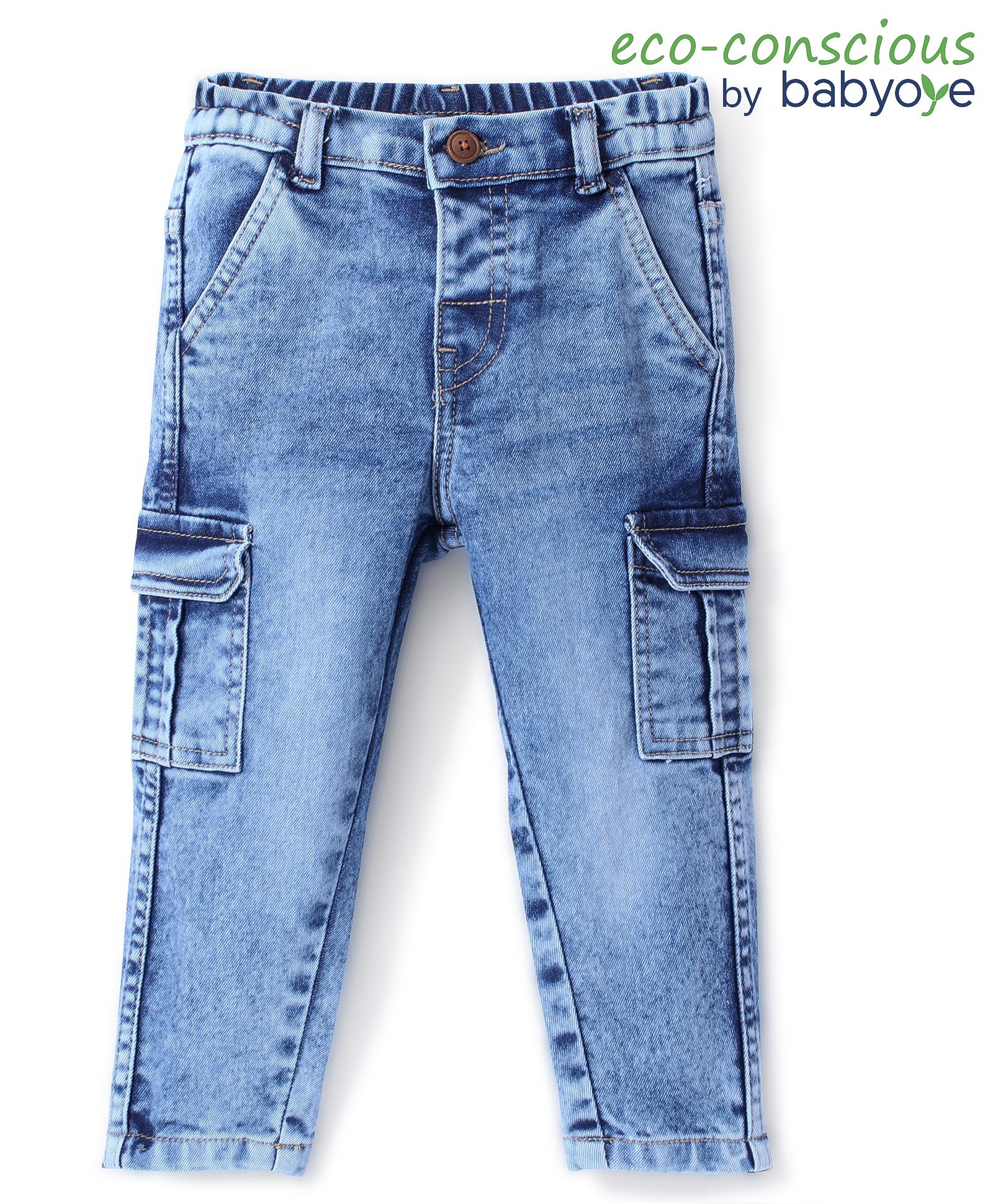 Babyoye Cotton Elastane Full Length Washed Denim Jeans with Side Pockets - Blue-picture-21