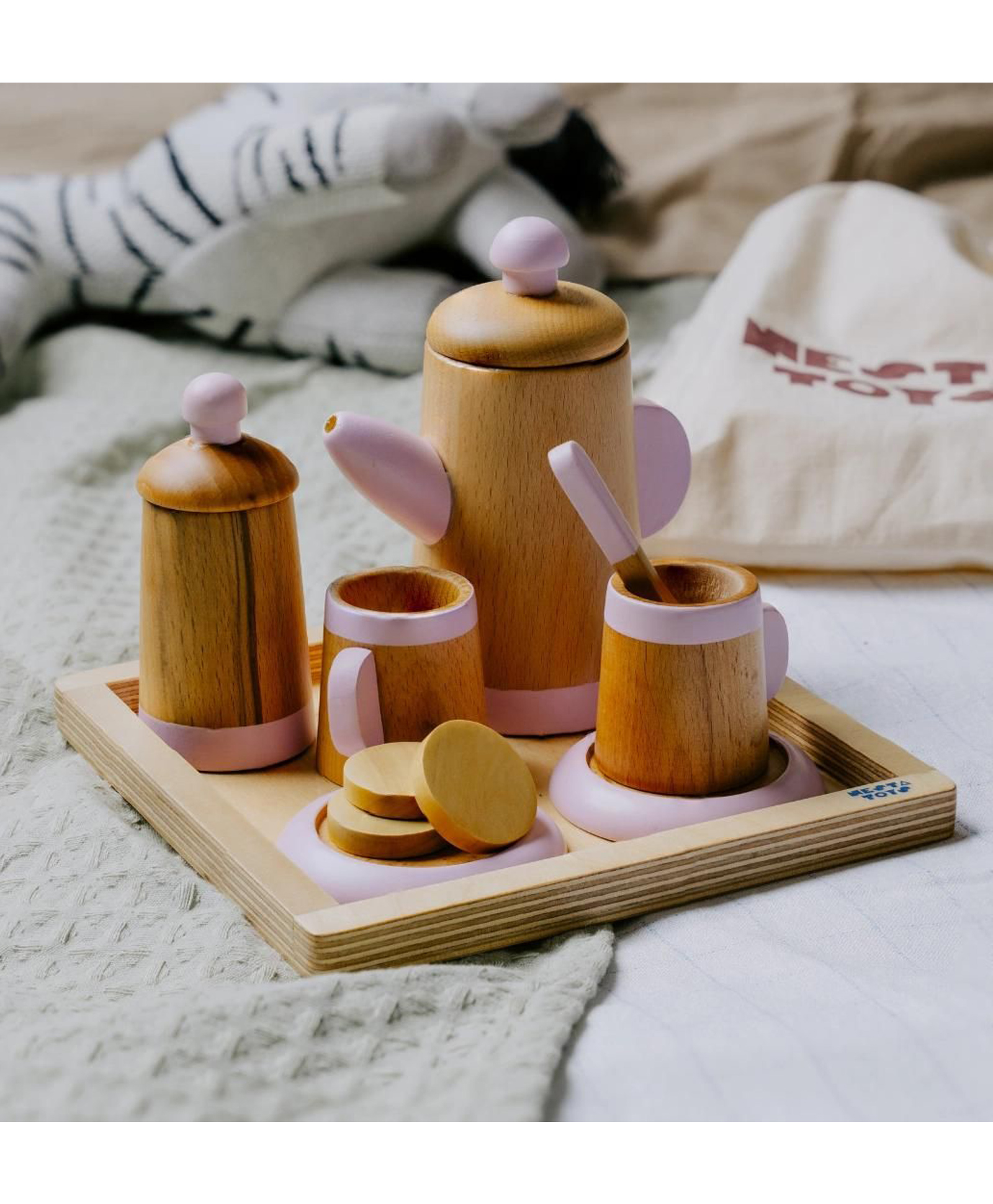 NESTA TOYS Wooden Tea Set Kitchen Toys Pretend Play Food Sets - 10 Pieces-picture-16