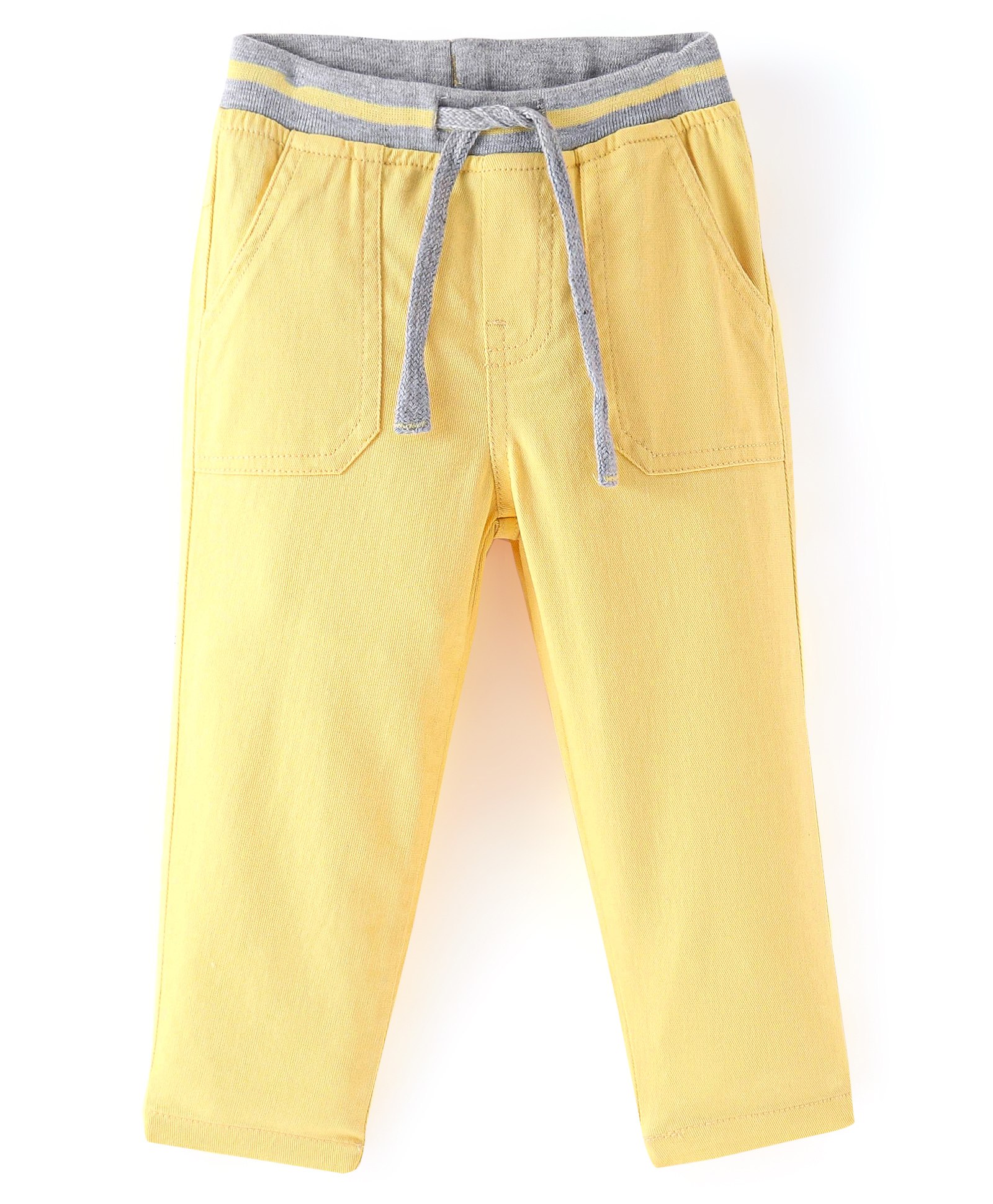 Babyhug Cotton Stretch Woven Full Length with Rib Trouser Solid Colour - Yellow-picture-36