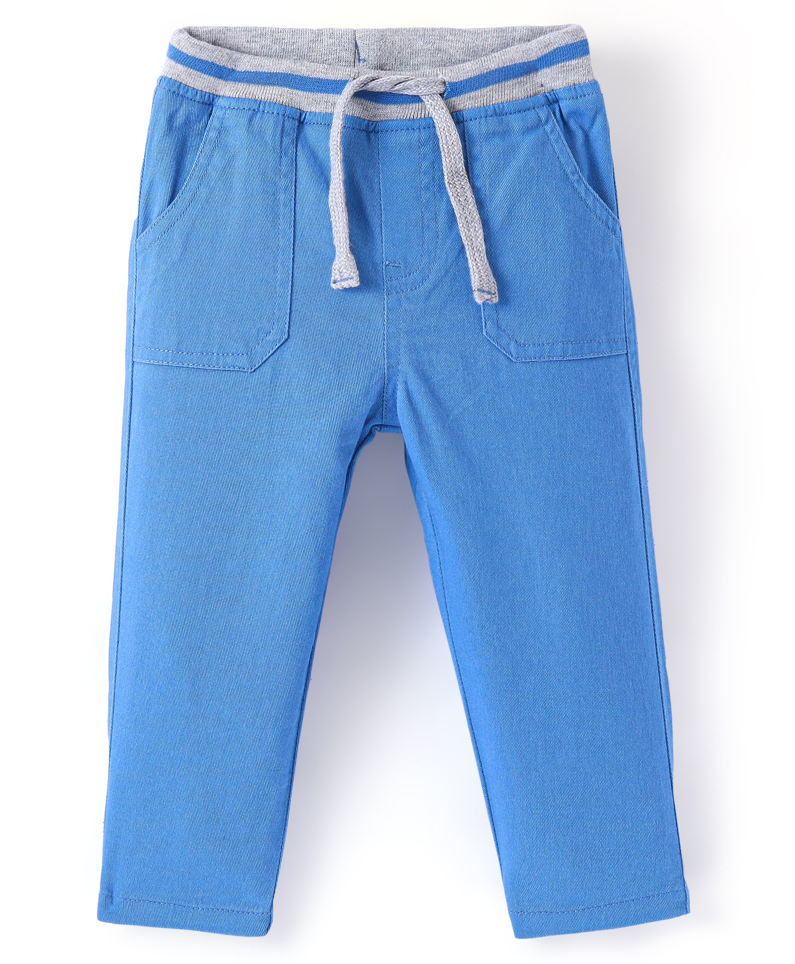 Babyhug Cotton Stretch Woven Full Length with Rib Trouser Solid Colour- Blue-picture-18